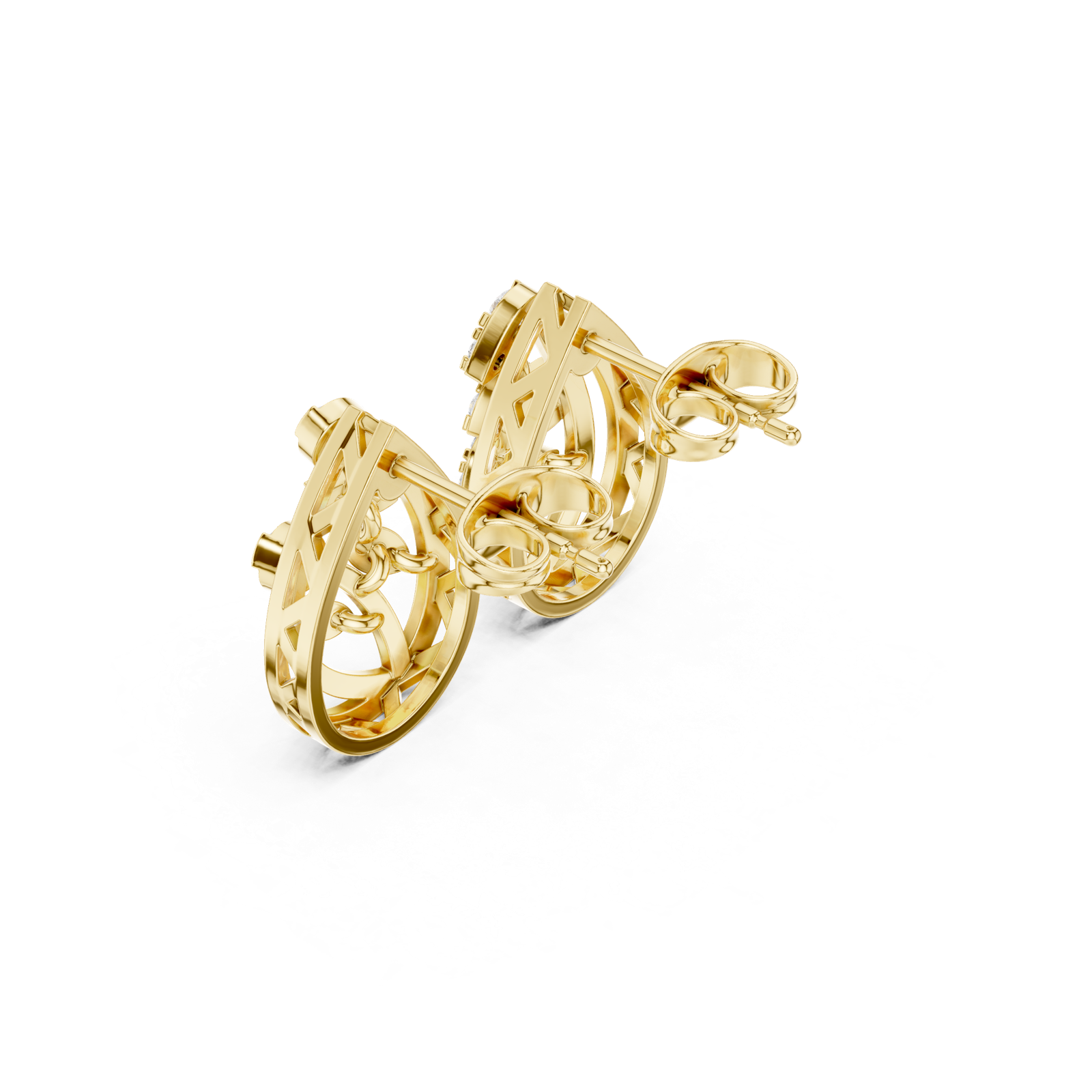 14K Solid Gold Lab Diamond Cluster Earrings, Yellow Gold, view 2
