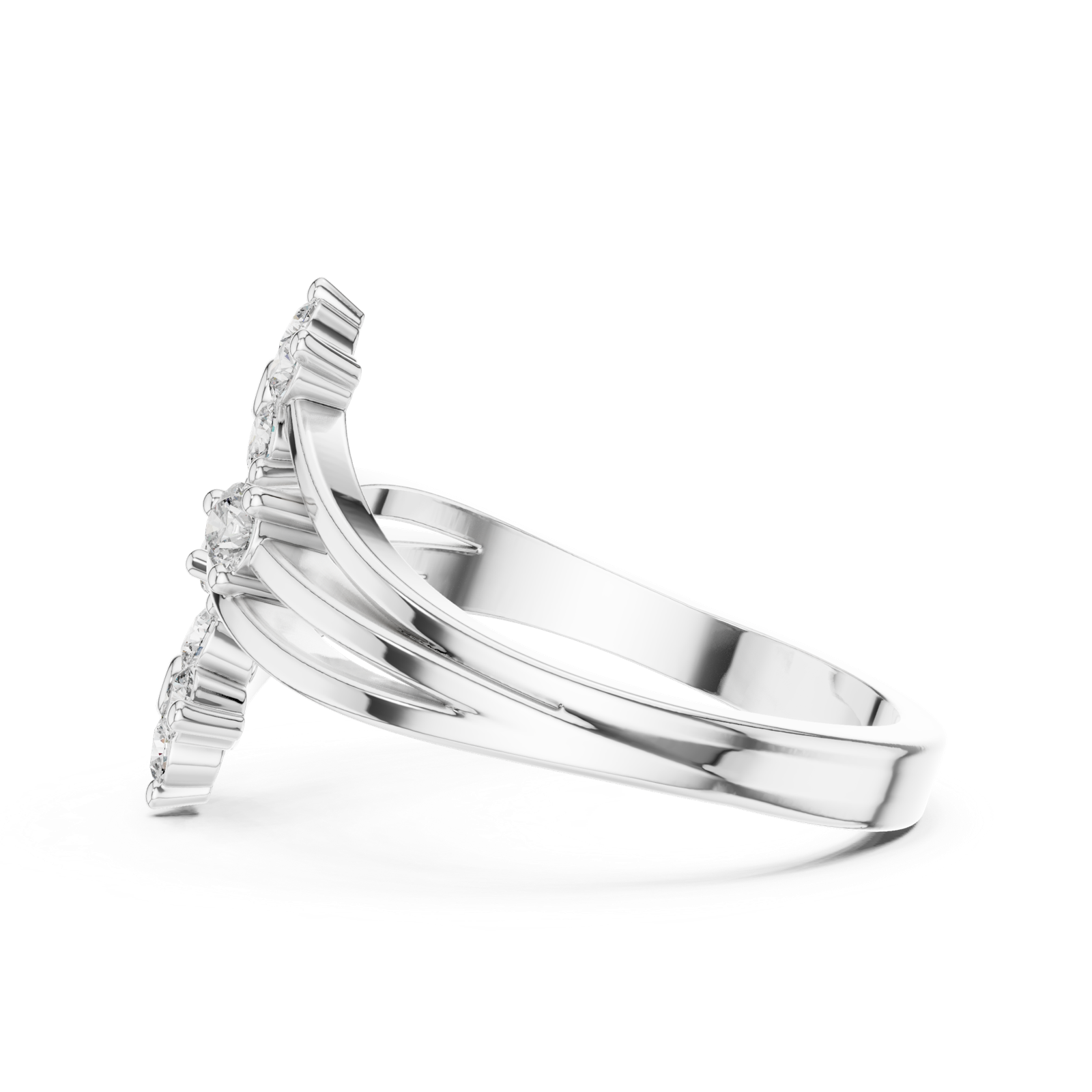 14K Solid Gold Lab Diamond Flower Cluster Ring, White Gold, view 3