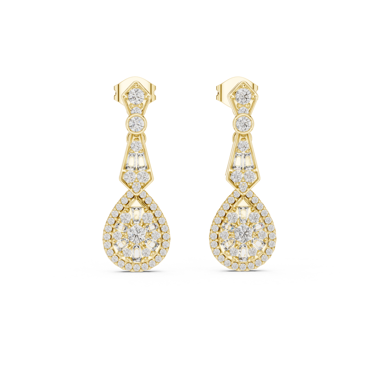 14K Solid Gold Lab Diamond Drop Earrings, Yellow Gold