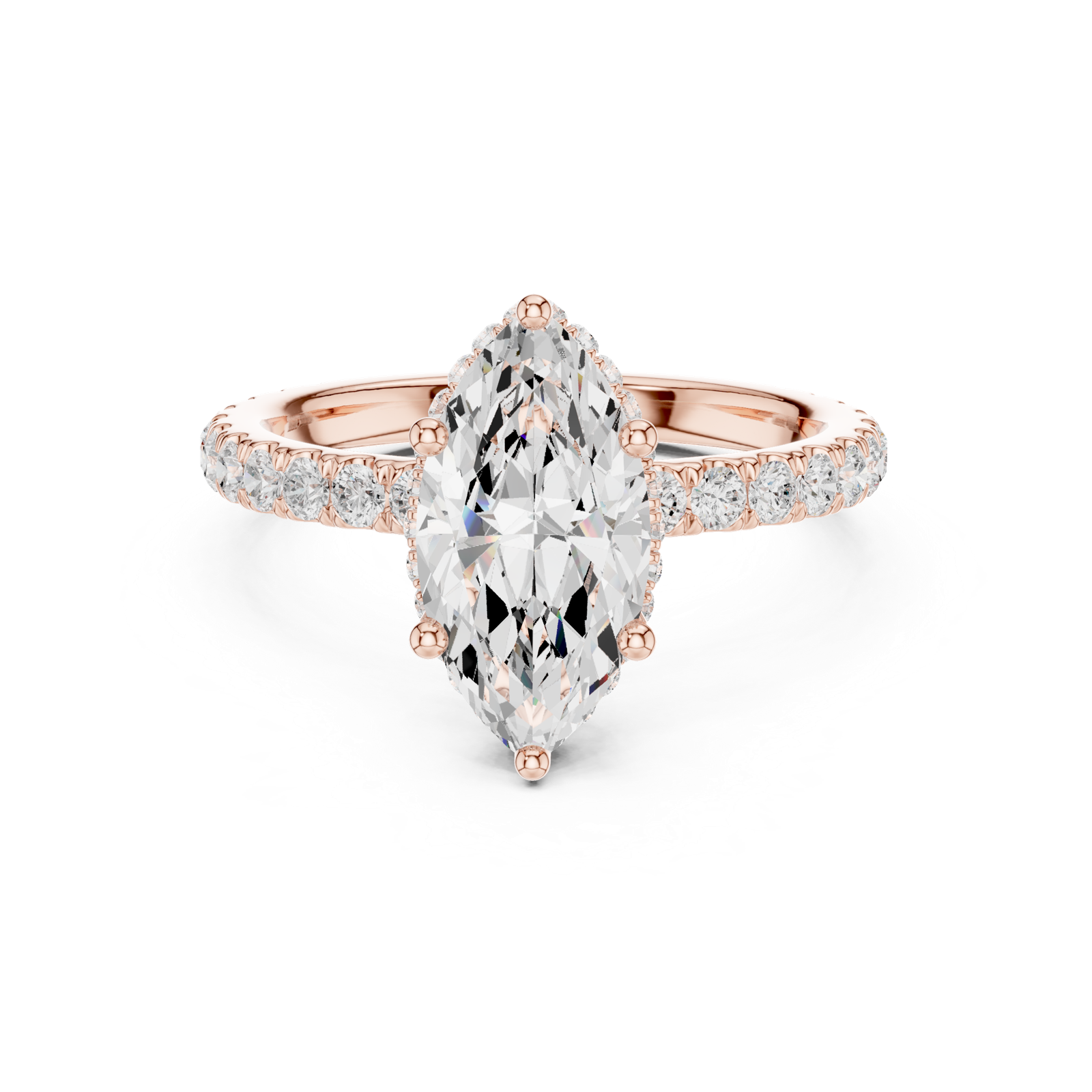Gold Ring DDLR-165, Marquise center stone, Rose Gold, view 4