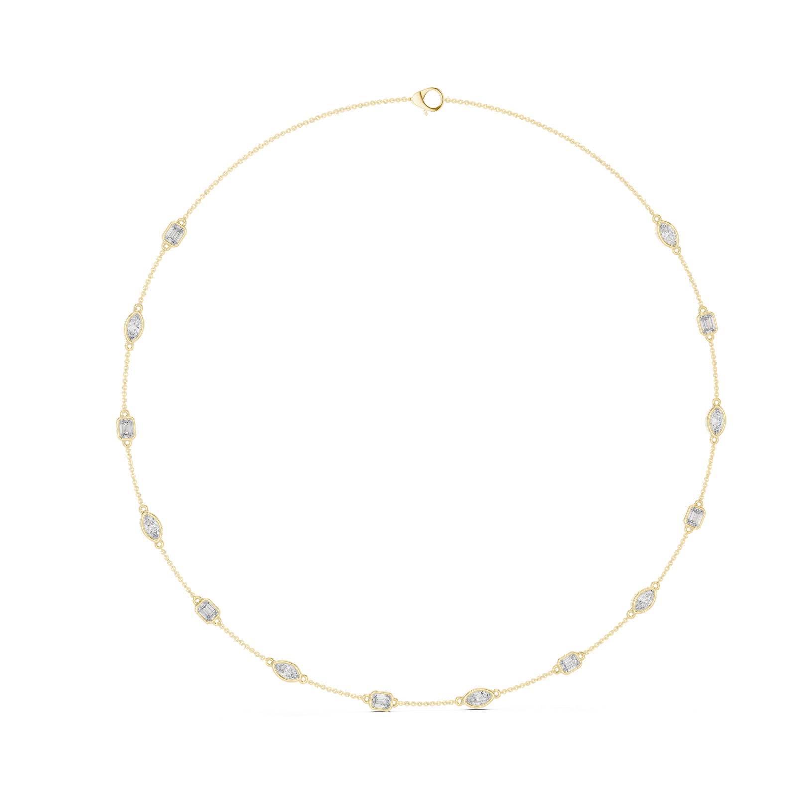 14K Solid Gold Lab Diamond Station Necklace, Yellow Gold, view 1