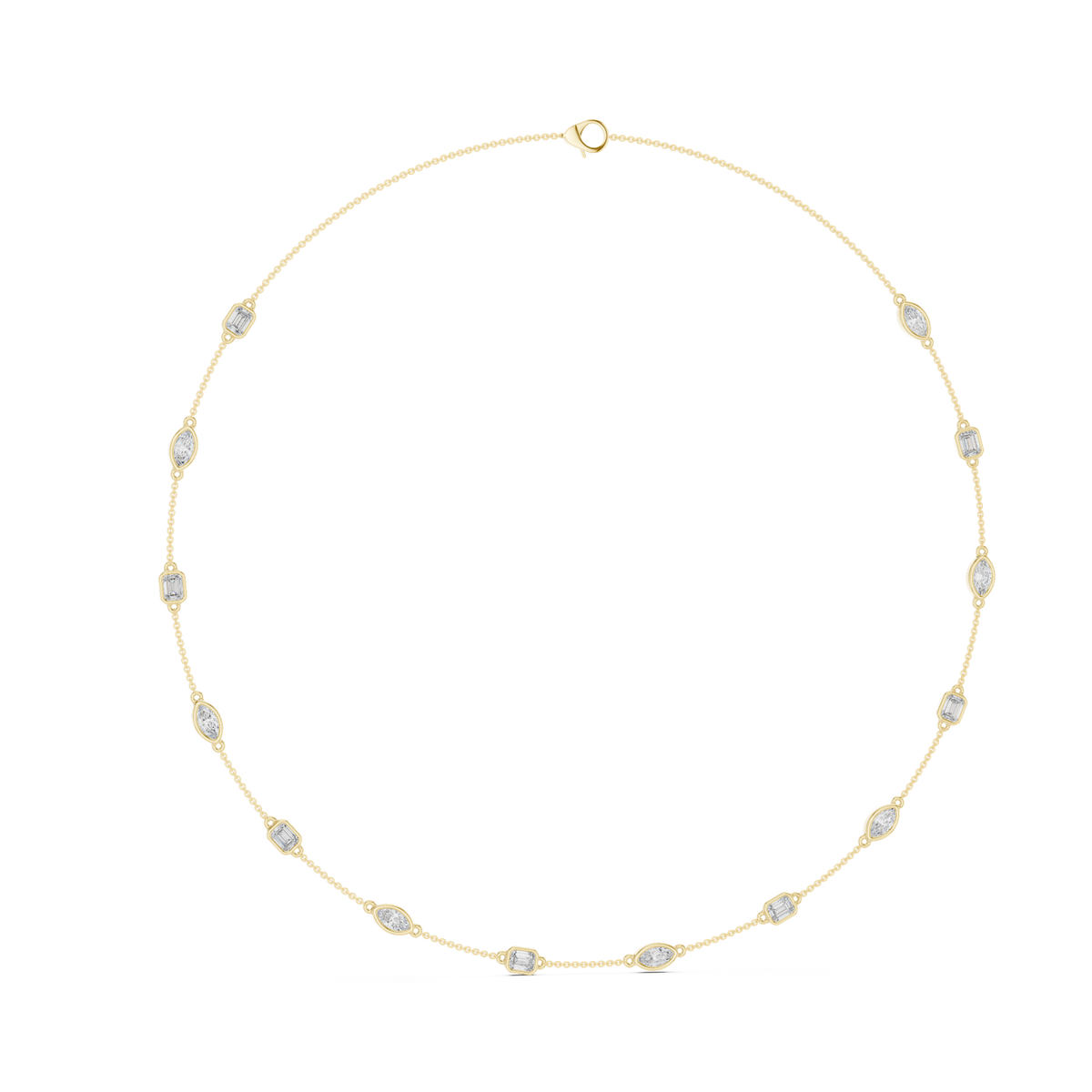 14K Solid Gold Lab Diamond Station Necklace, Yellow Gold, view 1