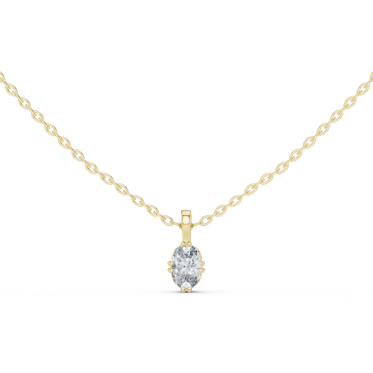 14K Solid Gold Lab Diamond Solitaire Pendant Necklace, Yellow Gold