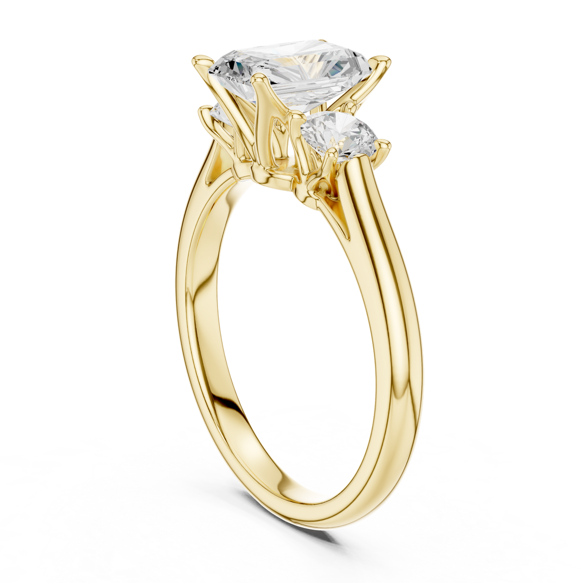 14K Solid Gold Lab Diamond Three-Stone Ring, Yellow Gold, view 1