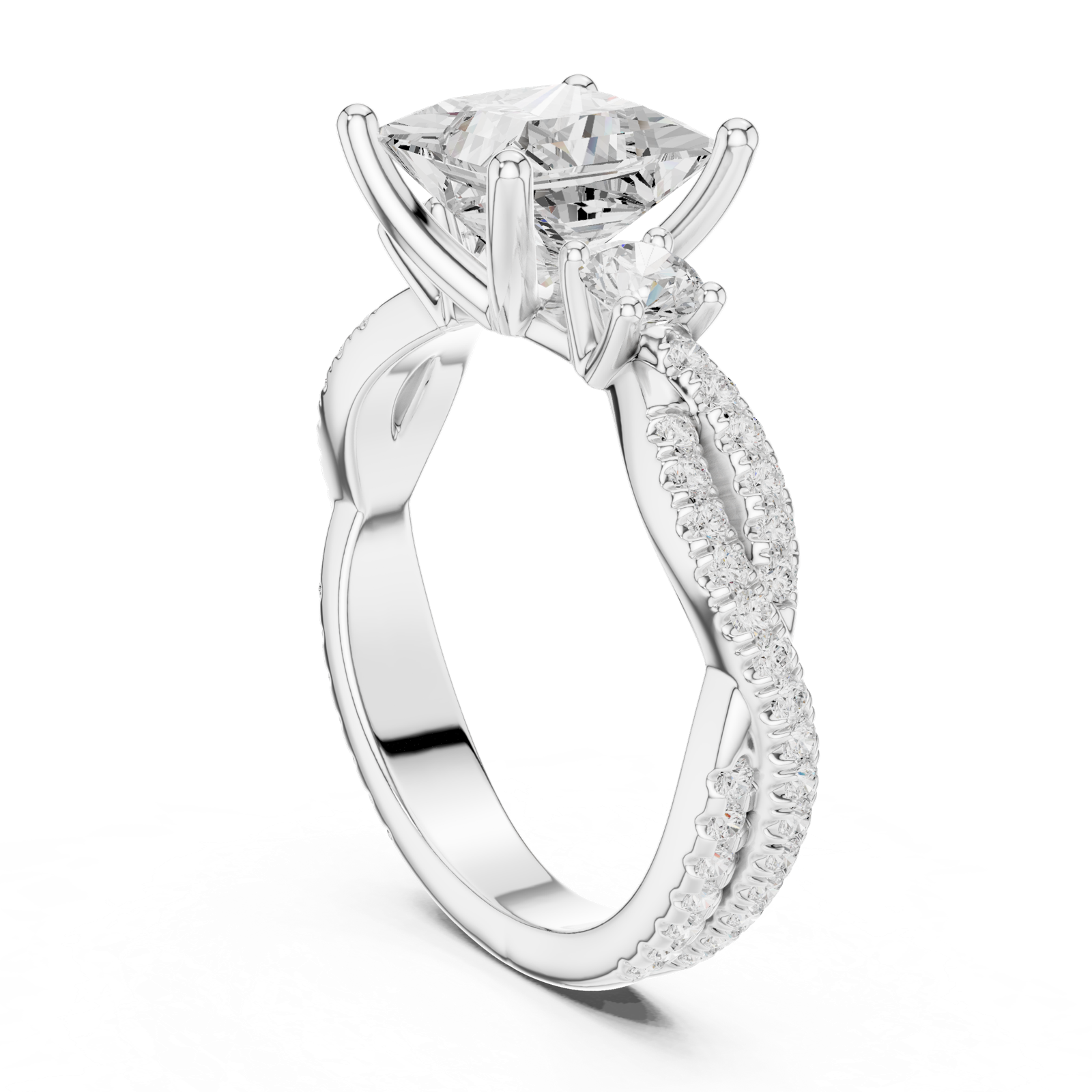 Gold Ring DDLR-281, Princess center stone, White Gold, view 1