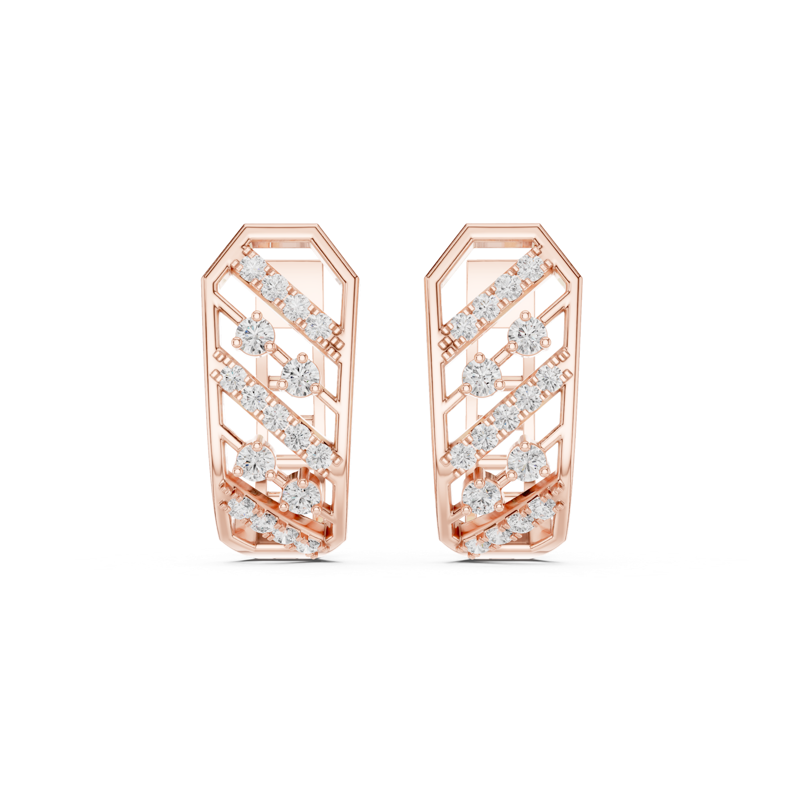 14K Solid Gold Lab Diamond Cluster Earrings, Rose Gold