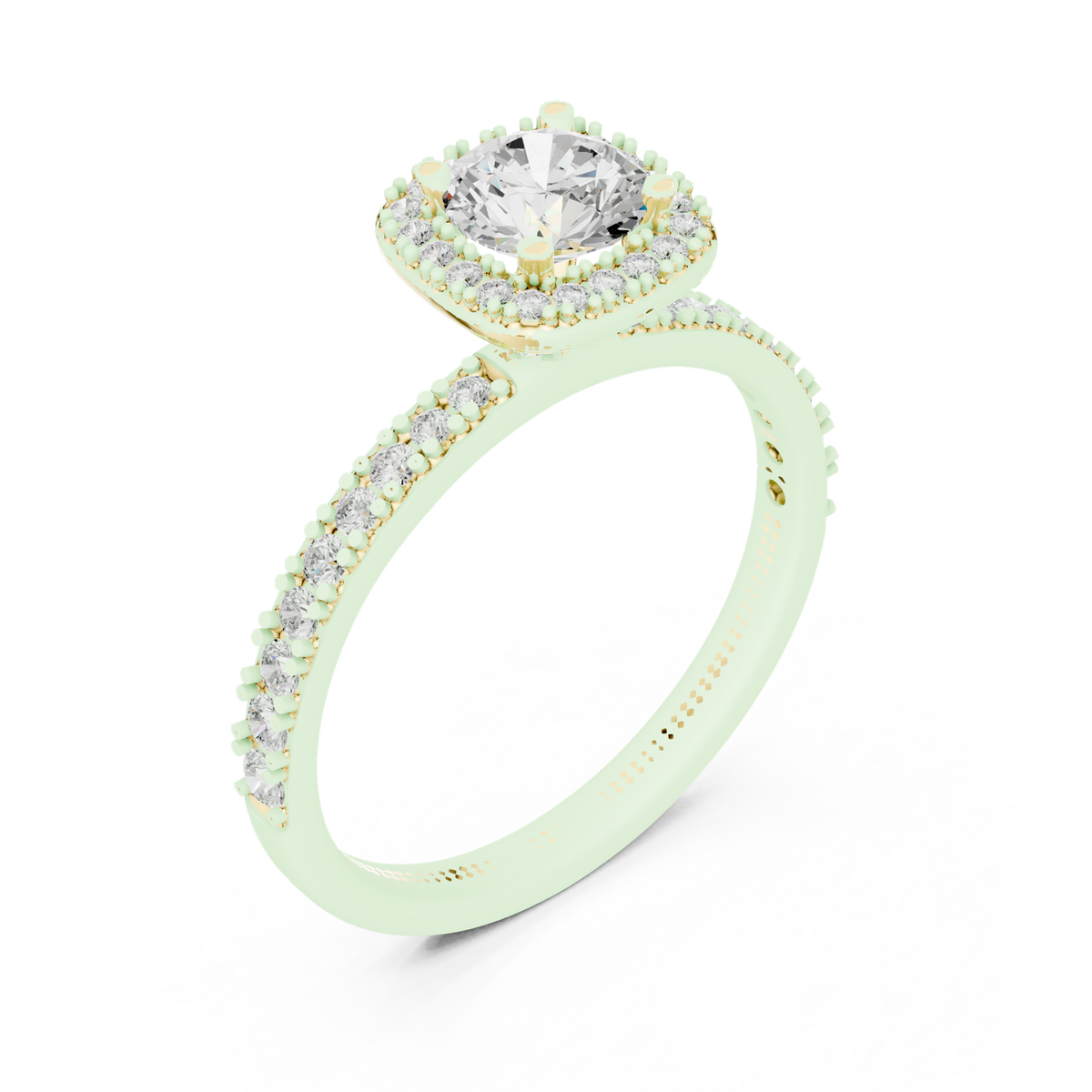 14K Solid Gold Lab Diamond Halo Ring, Yellow Gold