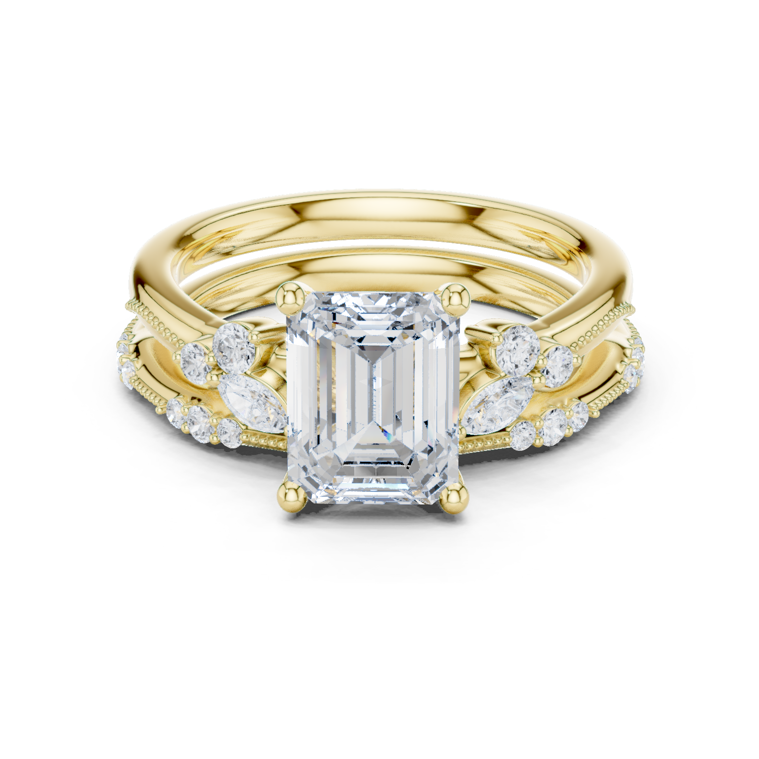 Gold Ring DDLR-299, Emerald center stone, Yellow Gold