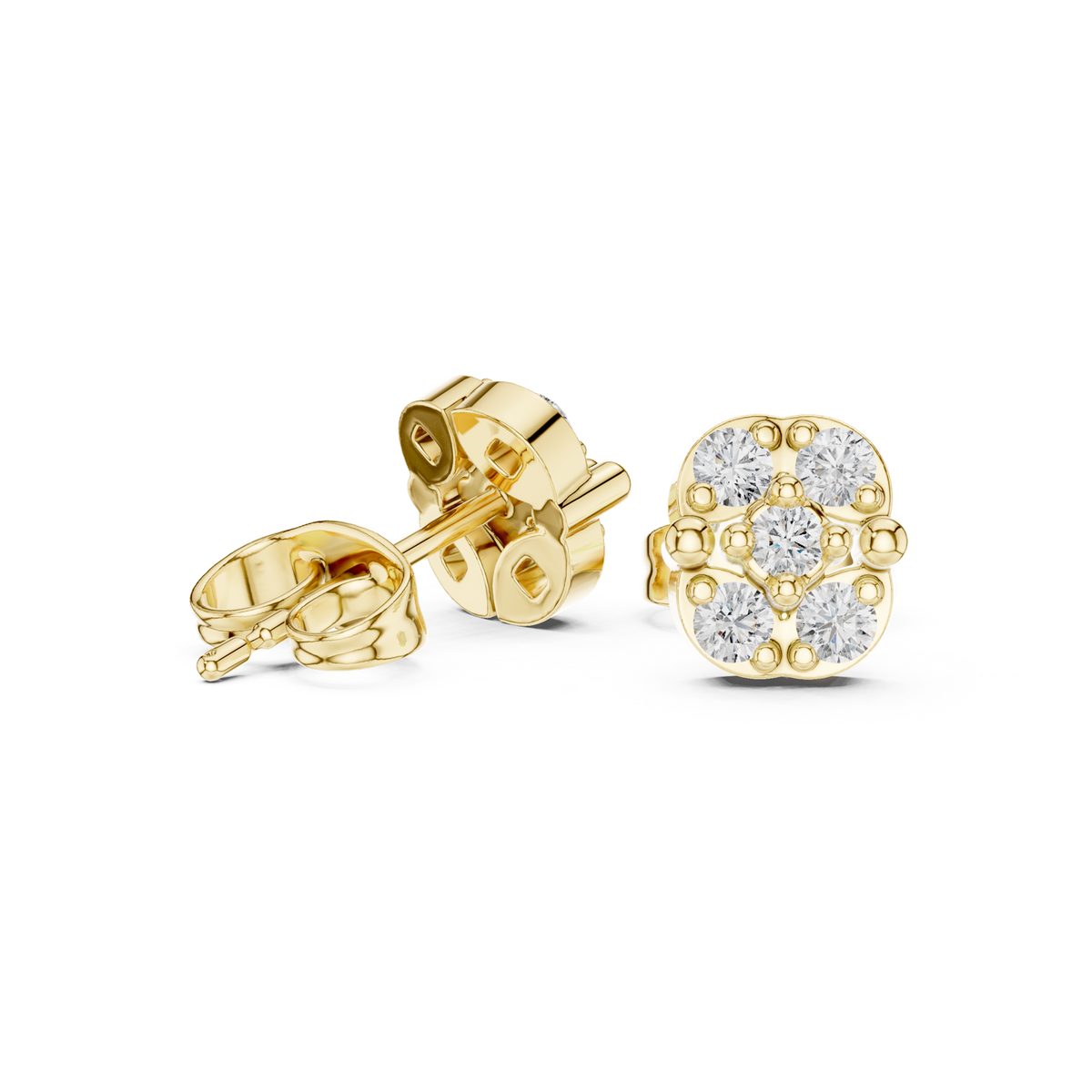 14K Solid Gold Lab Diamond Cluster Earrings, Yellow Gold, view 1
