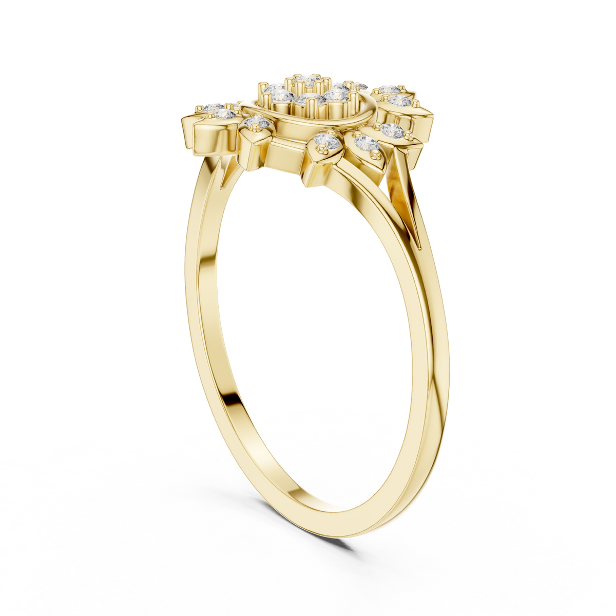 14K Solid Gold Lab Diamond Flower Cluster Ring, Yellow Gold, view 1