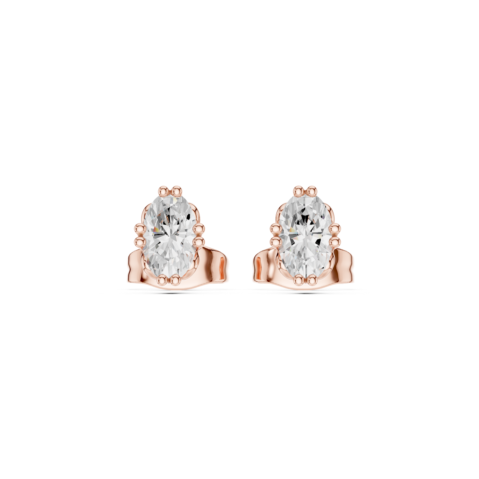14K Solid Gold Lab Diamond Stud Earrings, Rose Gold, view 4