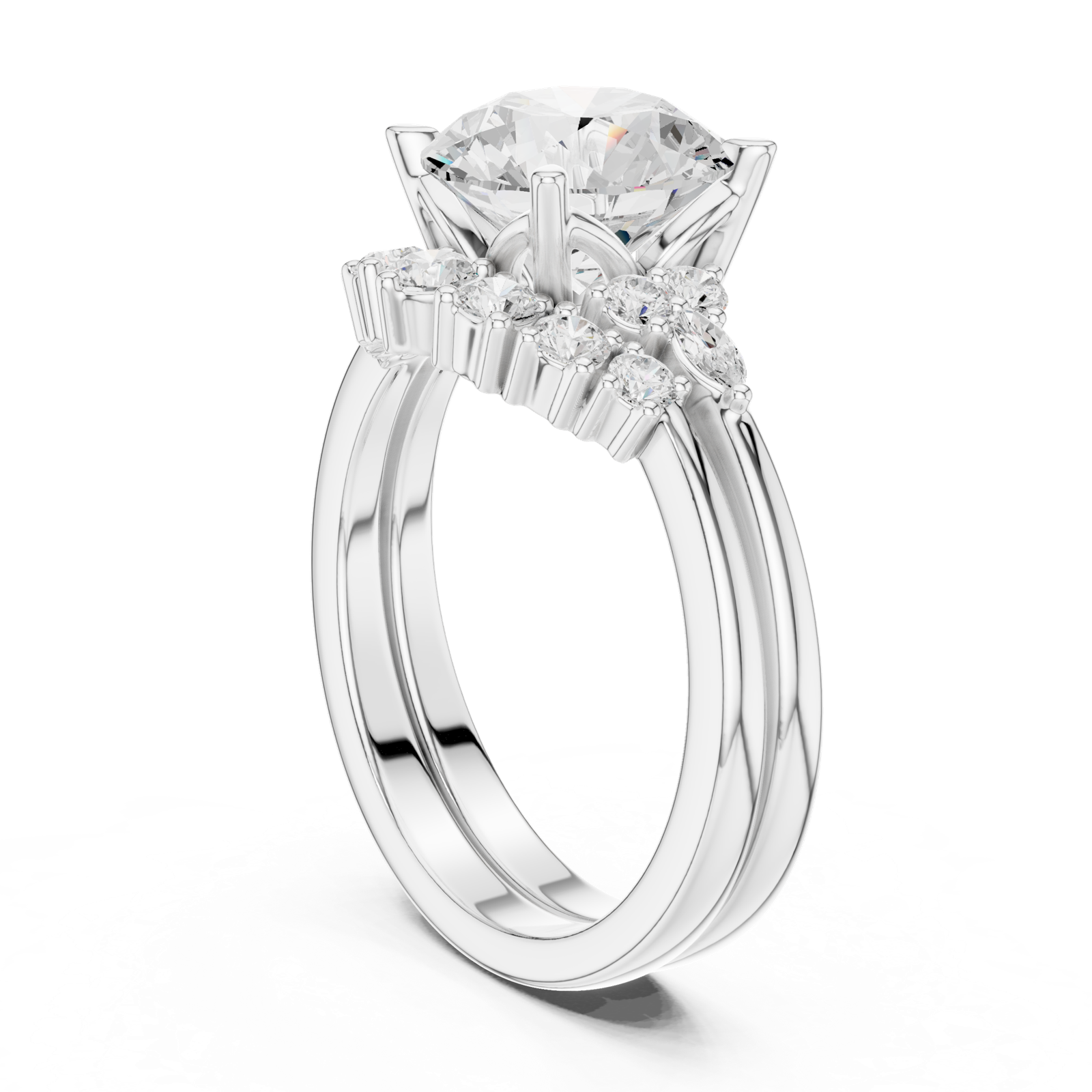Gold Ring DDLR-440, Round center stone, White Gold, view 1