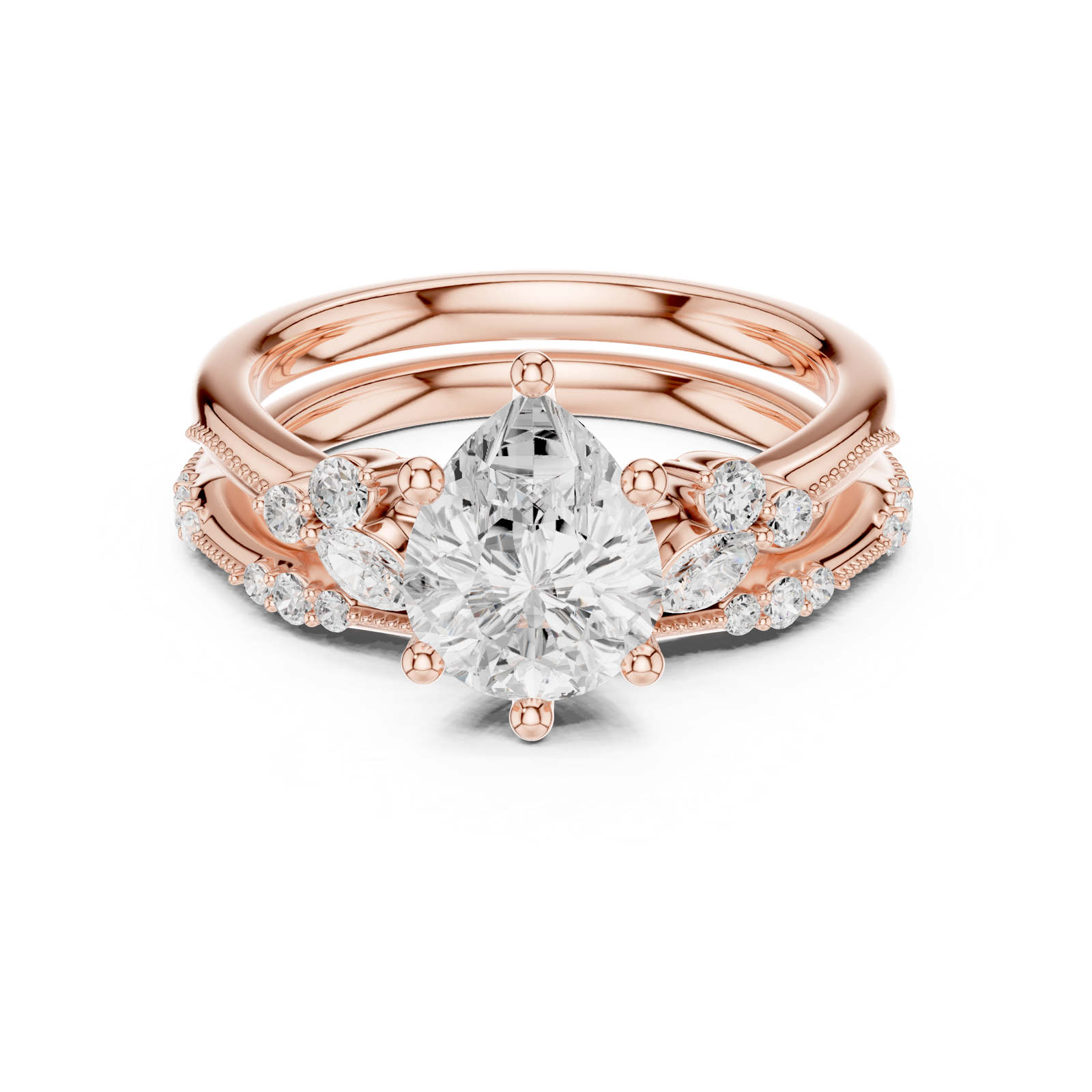 Gold Ring DDLR-299, Pear center stone, Rose Gold, view 4