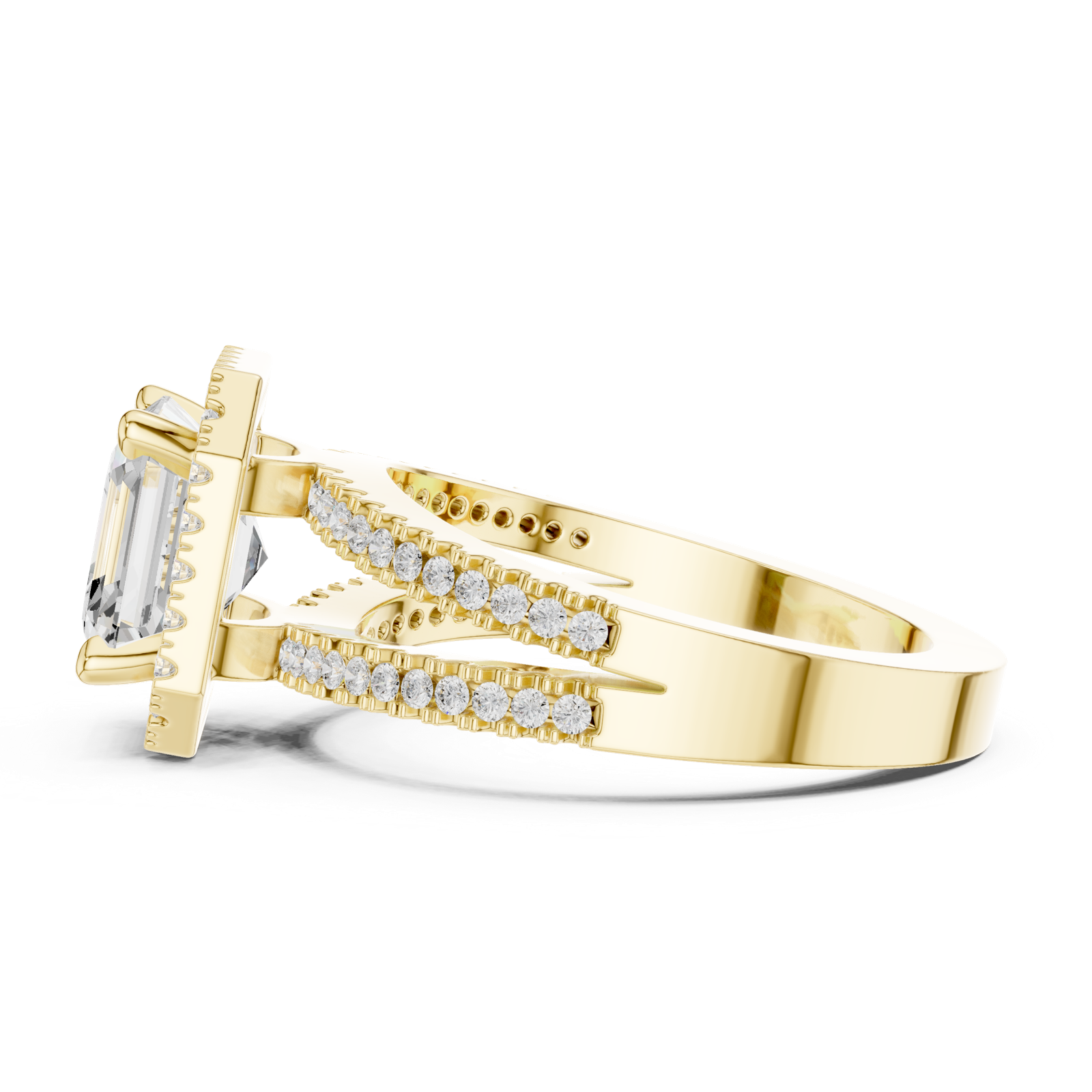 Gold Ring DDLR-350, Asscher center stone, Yellow Gold, view 3