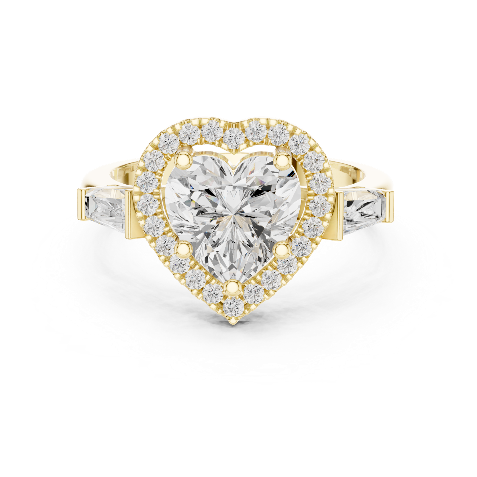 Gold Ring DDLR-342, Heart center stone, Yellow Gold, view 4