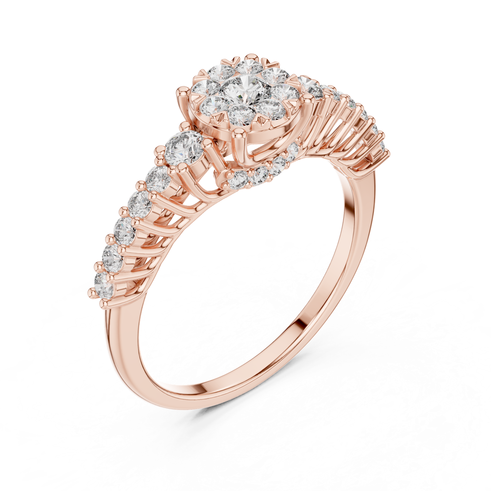 14K Solid Gold Lab Diamond Cluster Ring, Rose Gold, view 2