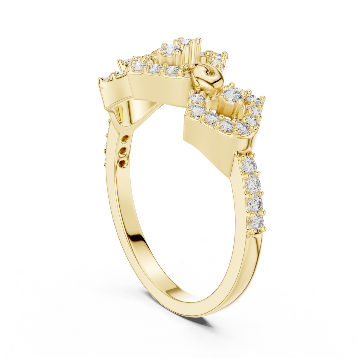 14K Solid Gold Lab Diamond Clover Cluster Ring, Yellow Gold, view 1