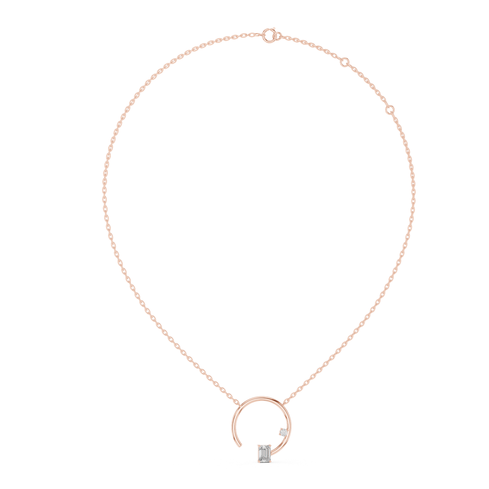 14K Solid Gold Lab Diamond Horseshoe Pendant Necklace, Rose Gold, view 1