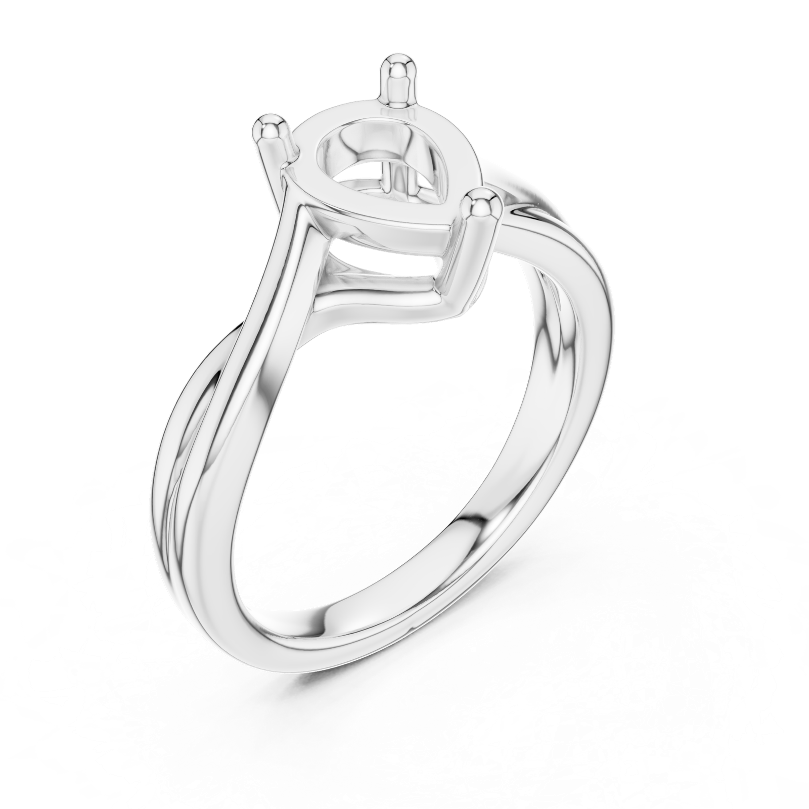 Gold Twisted Band Solitaire Engagement Ring, Pear center stone, White Gold, view 2