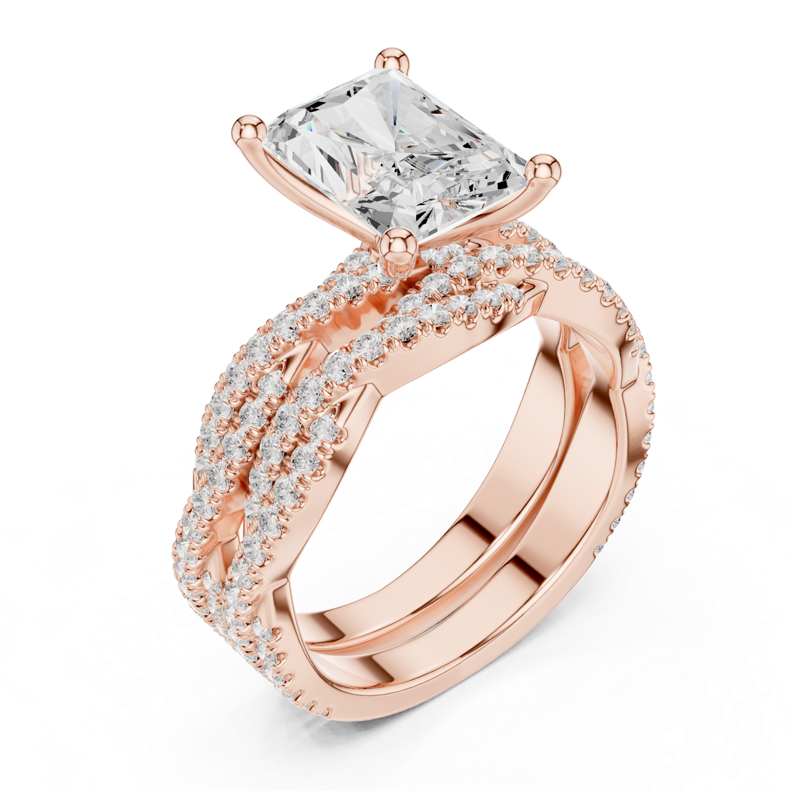 Gold Ring DDLR-300, Radiant center stone, Rose Gold, view 2