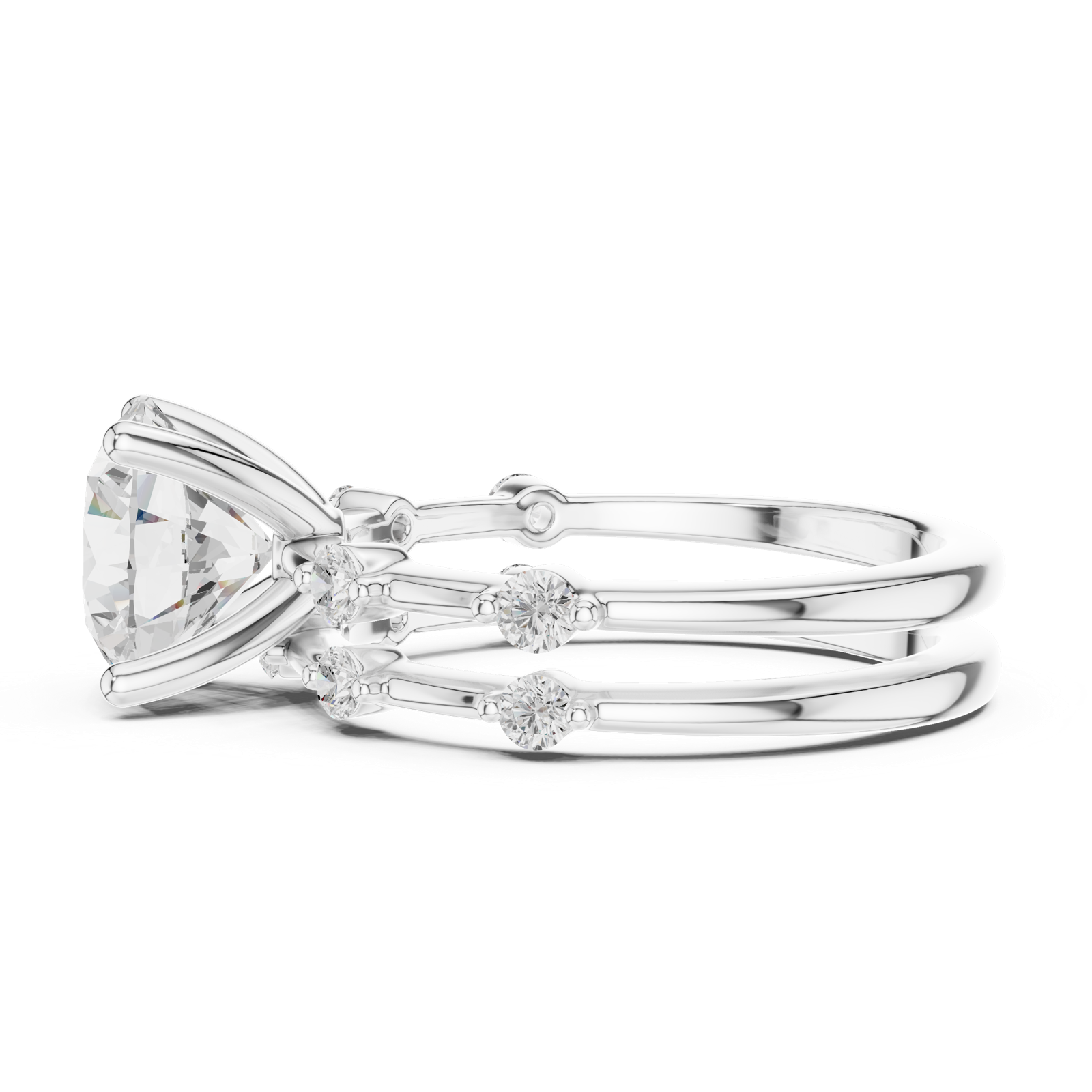 Gold Ring DDLR-441, Round center stone, White Gold, view 3