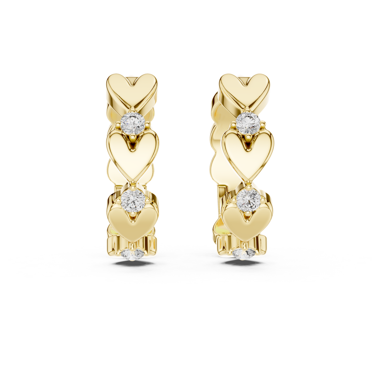 14K Solid Gold Lab Diamond Heart Huggie Earrings, Yellow Gold