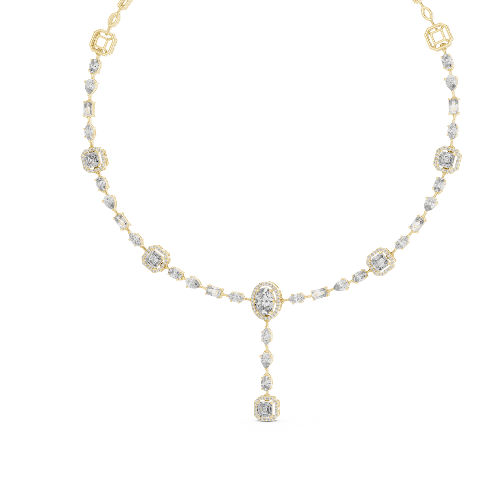 14K Solid Gold Lab Diamond Station Necklace, Yellow Gold, view 2
