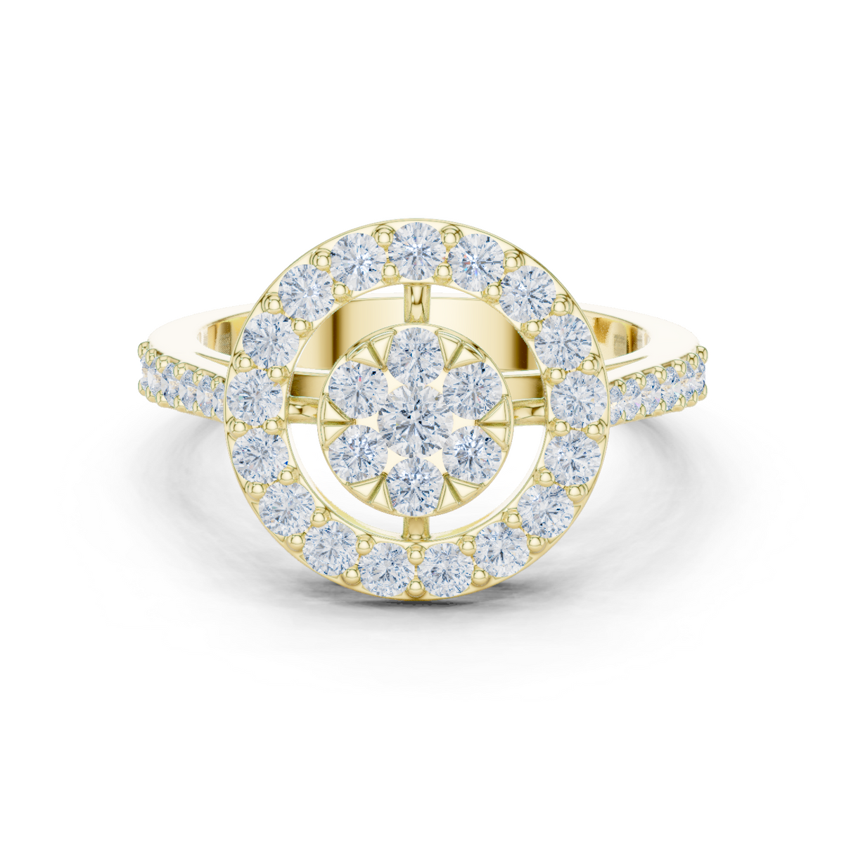 14K Solid Gold Lab Diamond Flower Cluster Ring, Yellow Gold