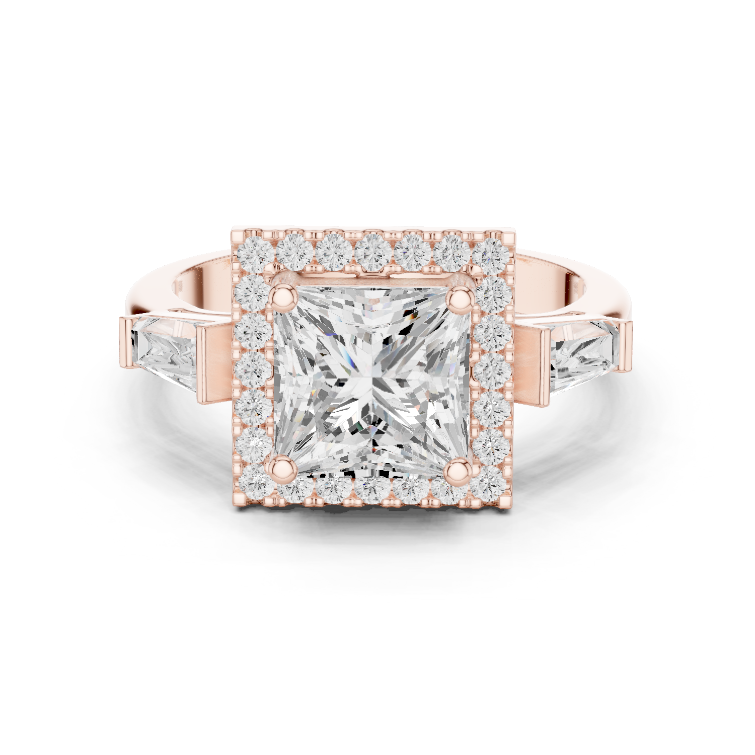 Gold Ring DDLR-342, Princess center stone, Rose Gold