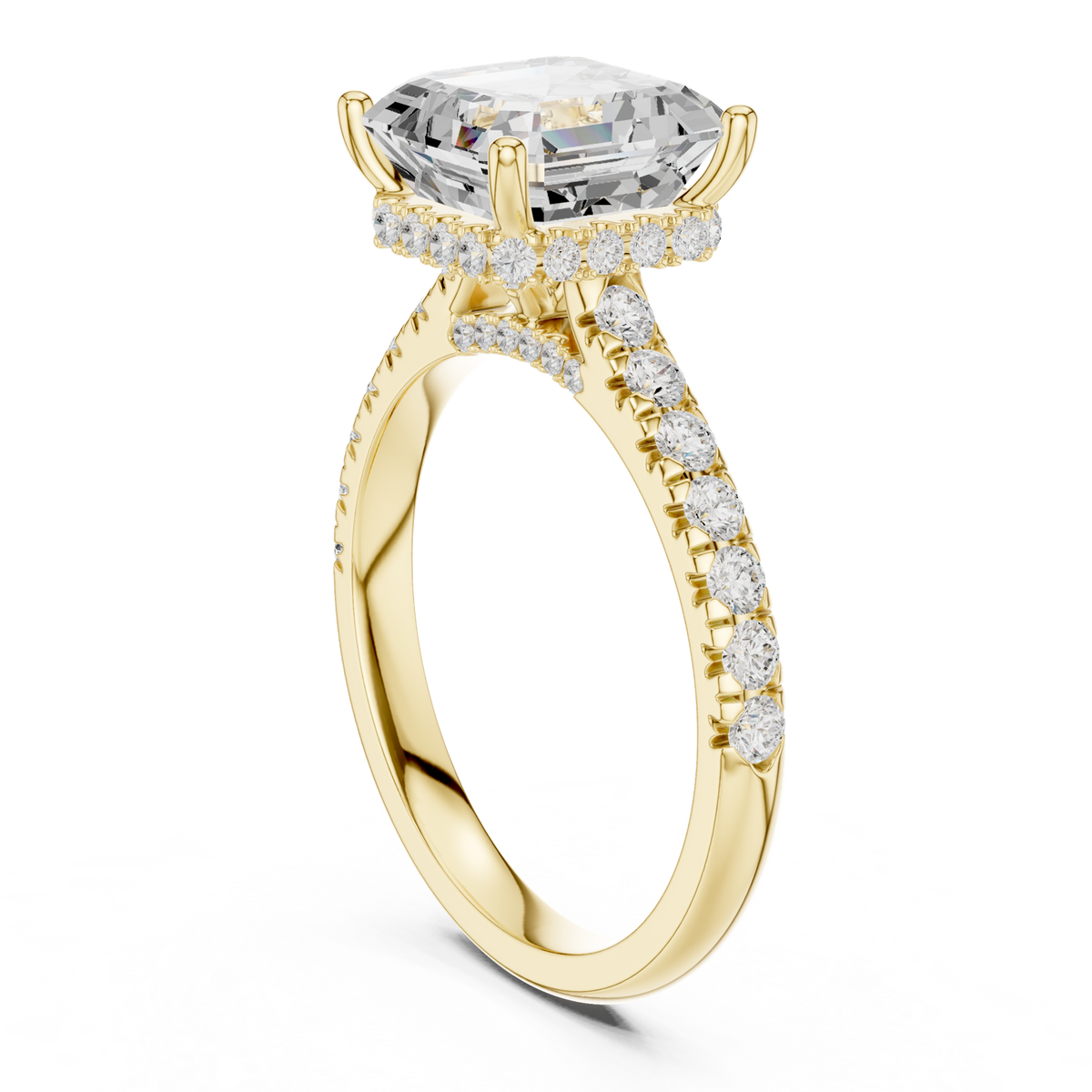 Gold Ring, Asscher center stone, Yellow Gold, view 1