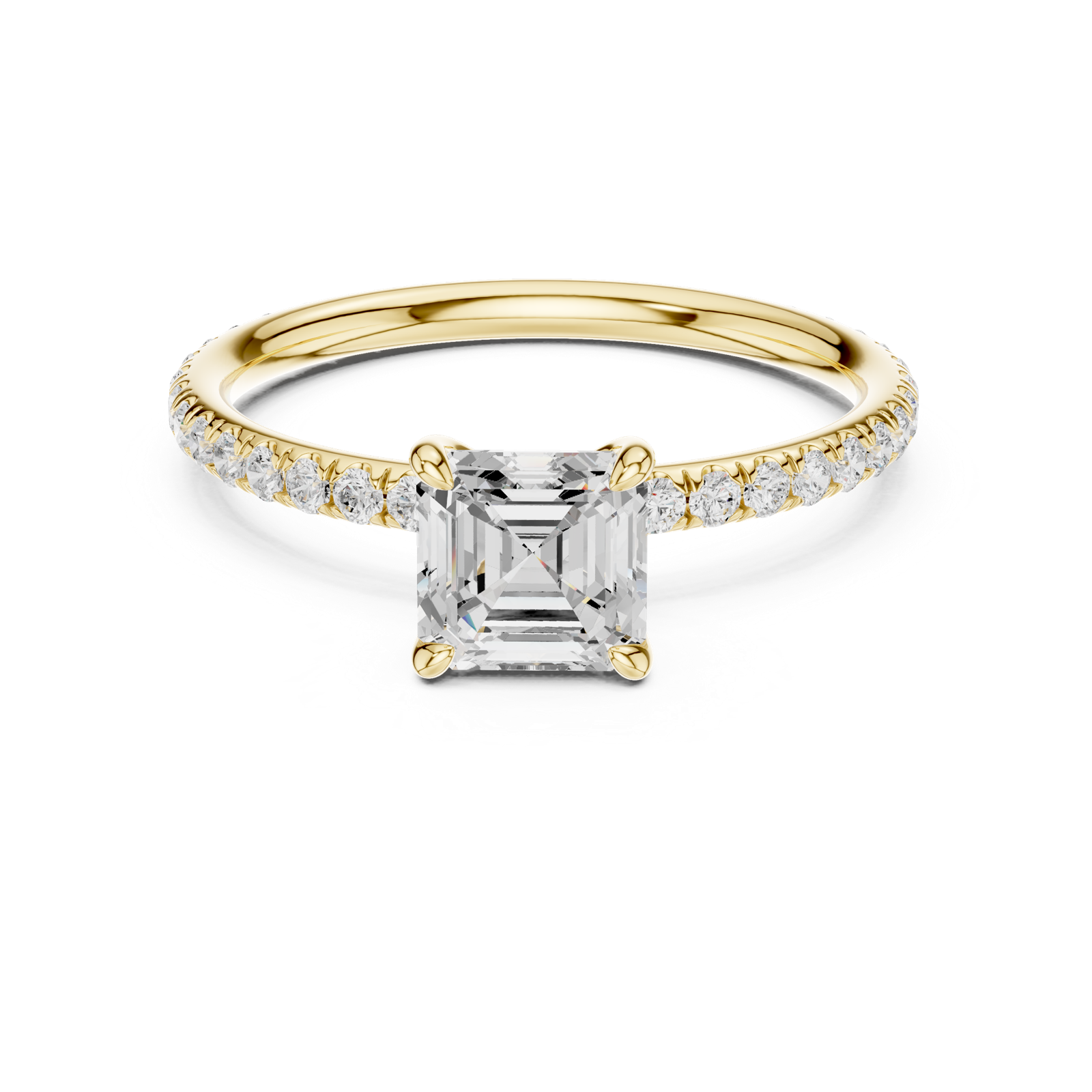Gold Jewelry, Asscher center stone, Yellow Gold, view 4