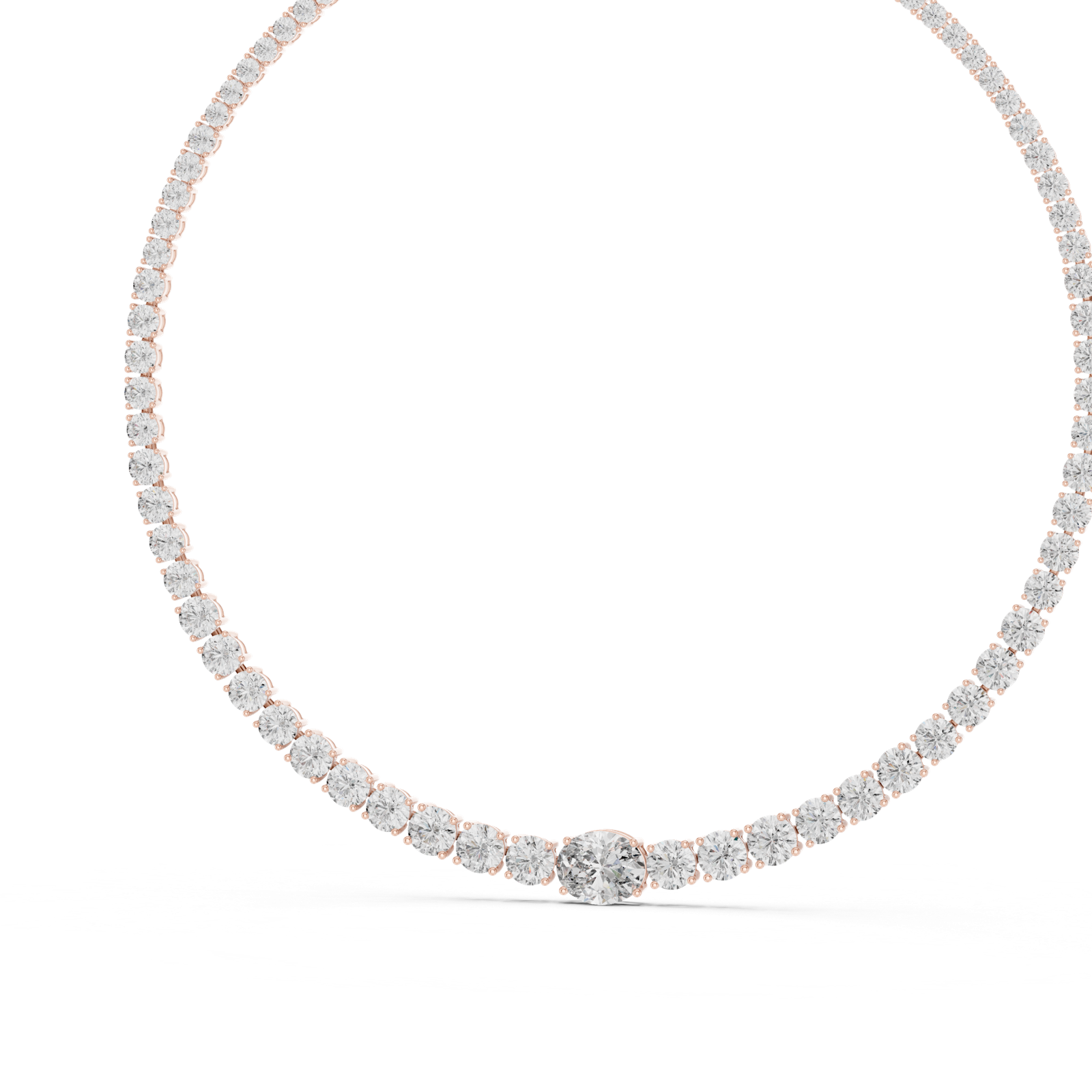 14K Solid Gold Lab Diamond Tennis Necklace, Rose Gold, view 2
