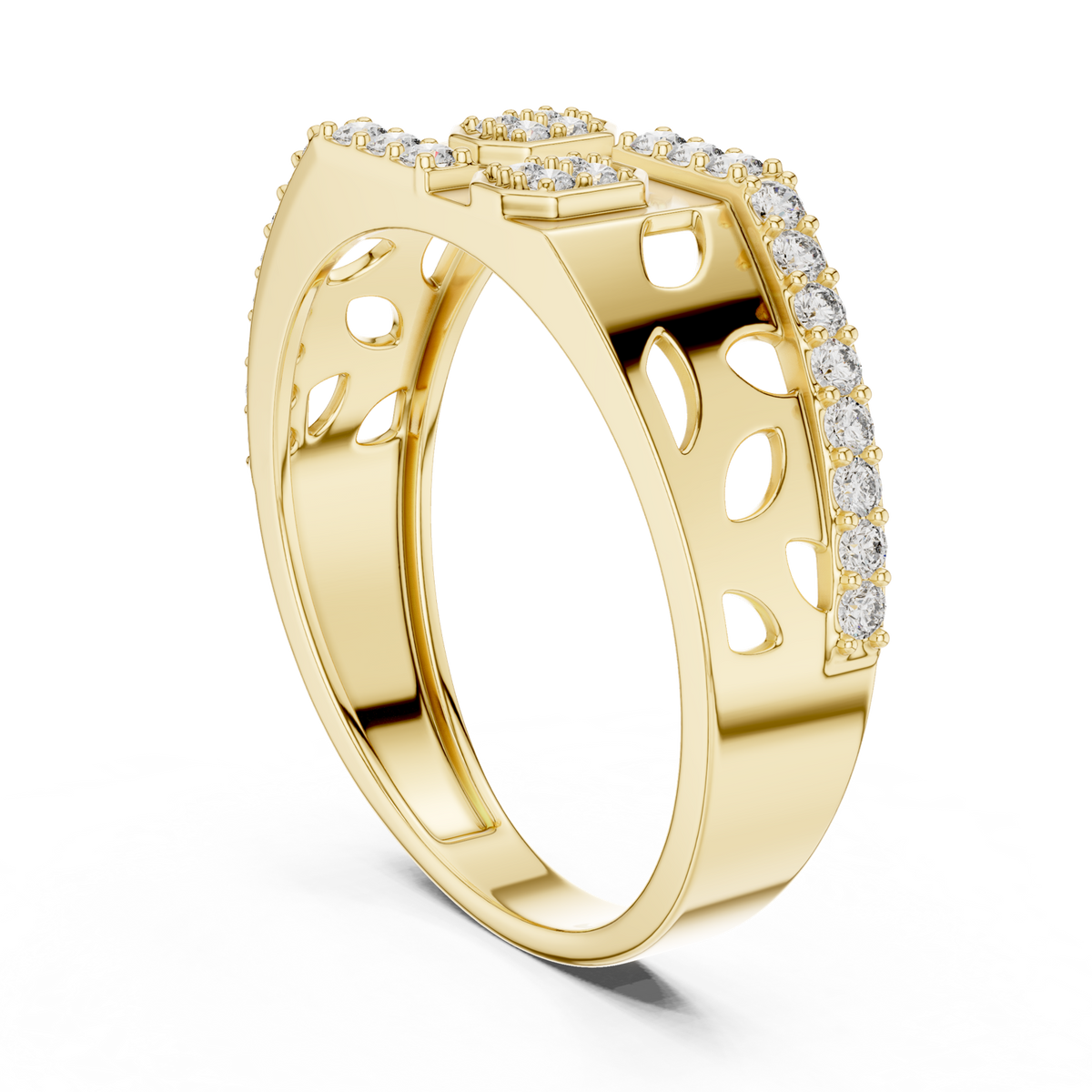 14K Solid Gold Lab Diamond Cluster Ring, Yellow Gold, view 1