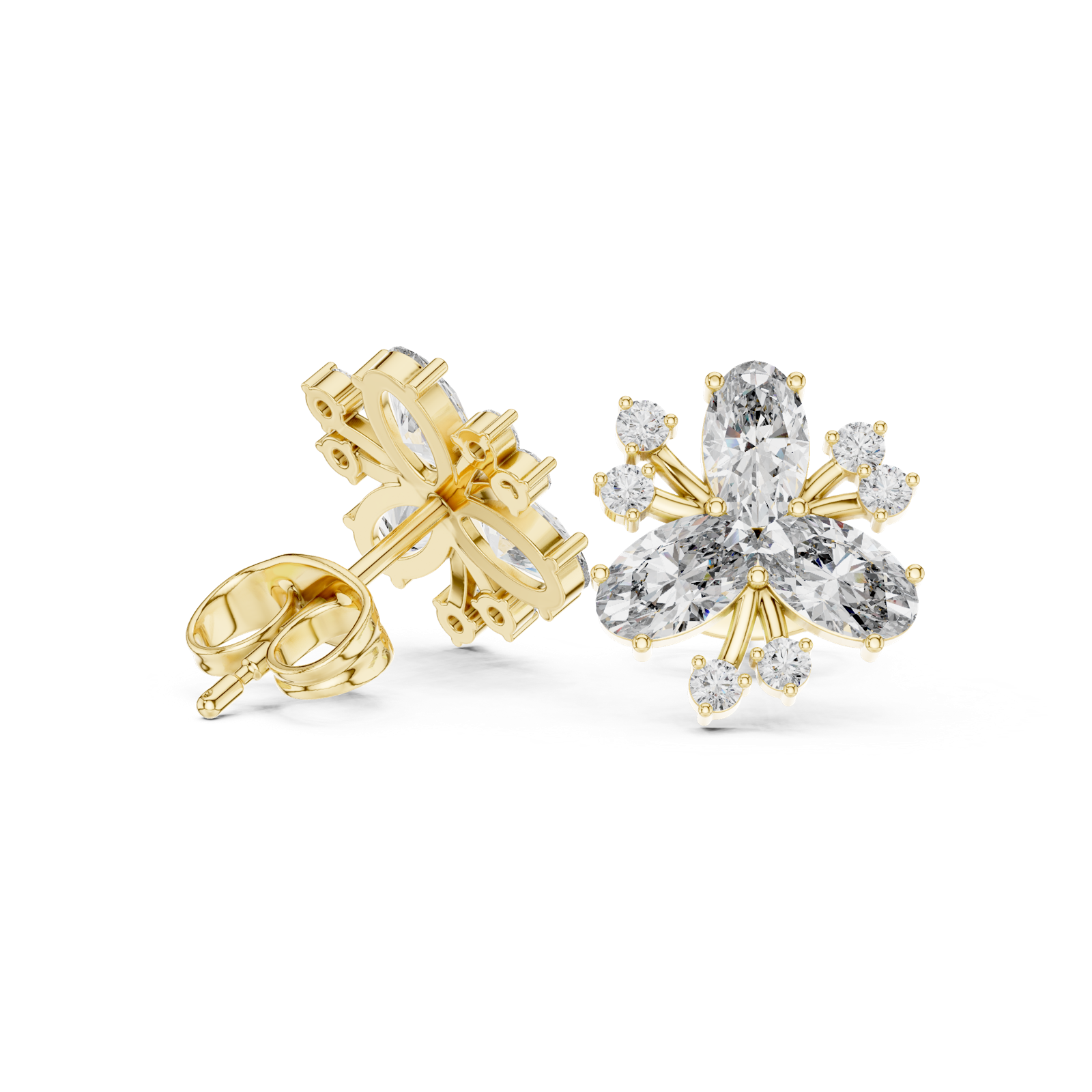 14K Solid Gold Lab Diamond Flower Cluster Earrings, Yellow Gold, view 1