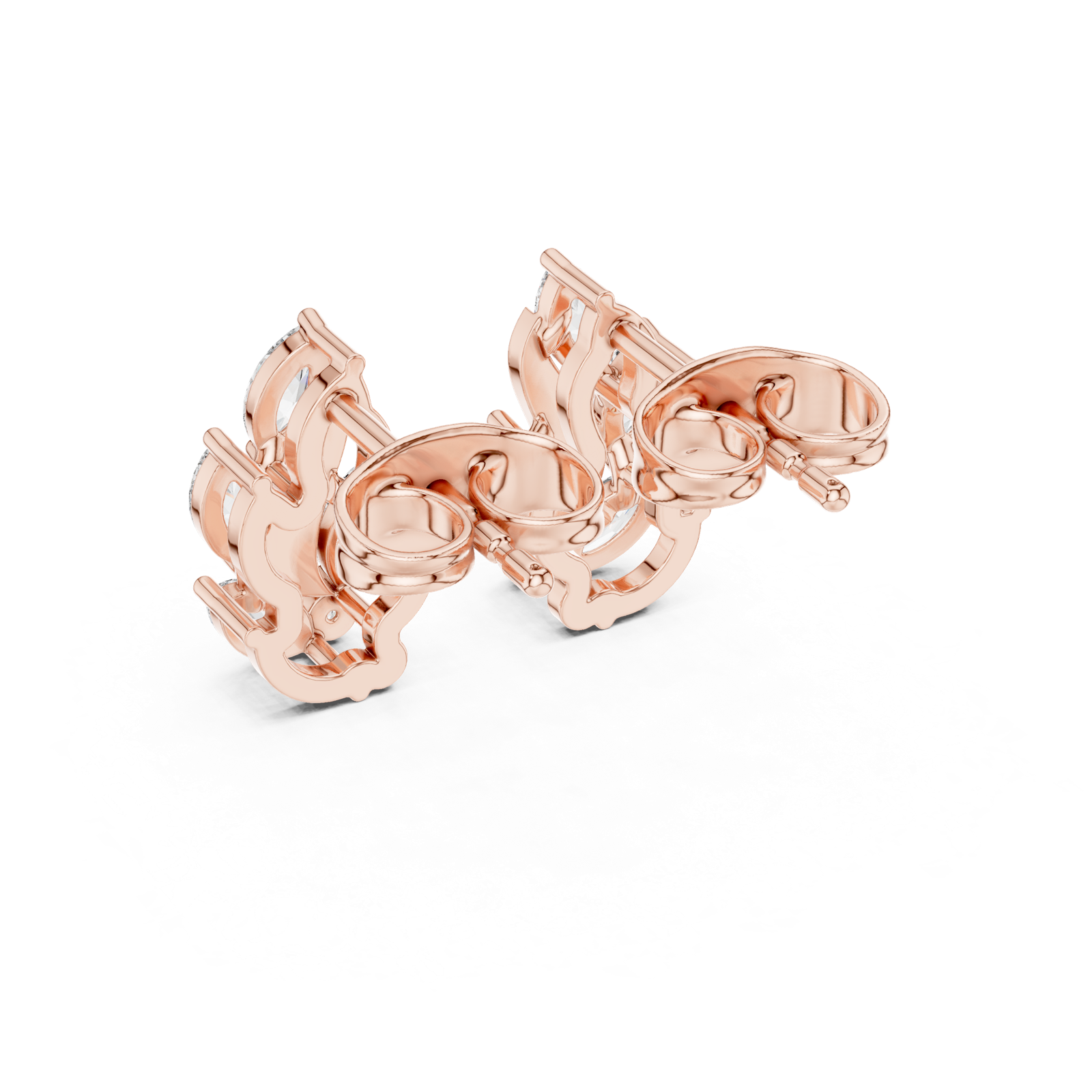 14K Solid Gold Lab Diamond Leaf Huggie Earrings, Rose Gold, view 3