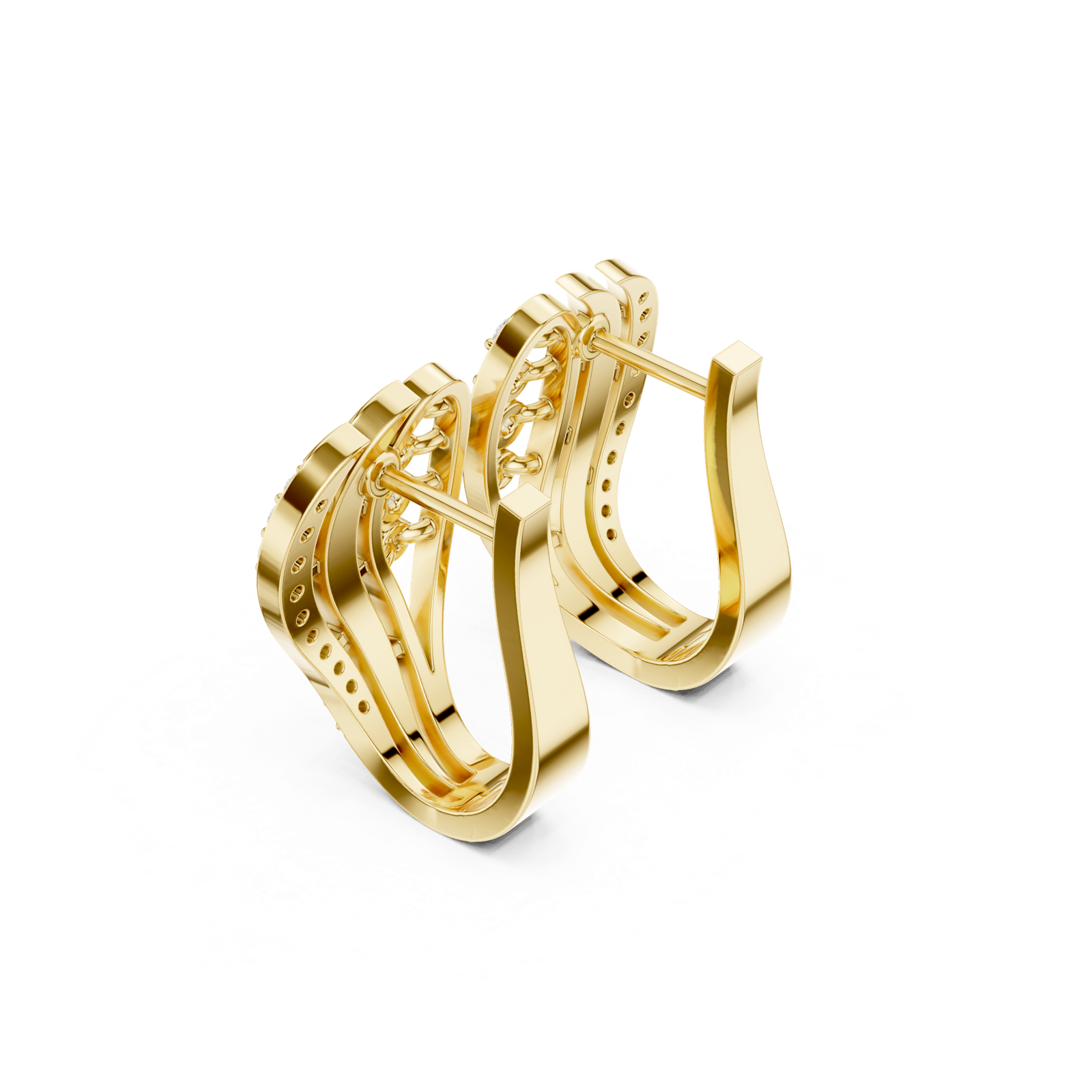14K Solid Gold Lab Diamond Leaf Cluster Earrings, Yellow Gold, view 2