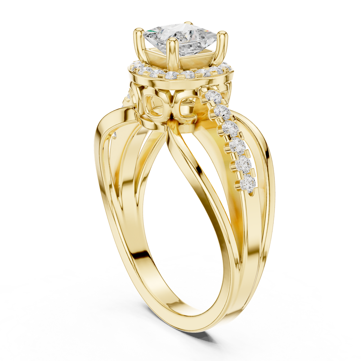 14K Solid Gold Lab Diamond Halo Ring, Yellow Gold, view 1
