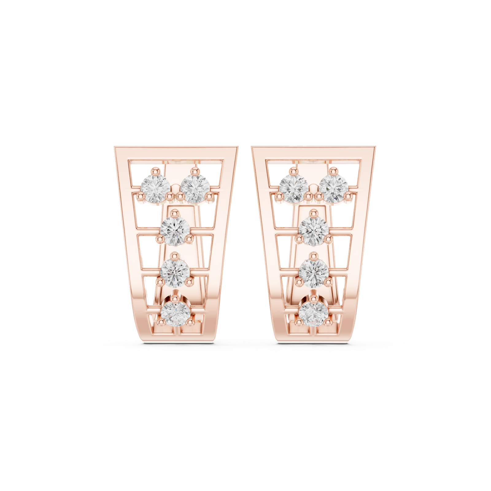 14K Solid Gold Lab Diamond Cluster Earrings, Rose Gold