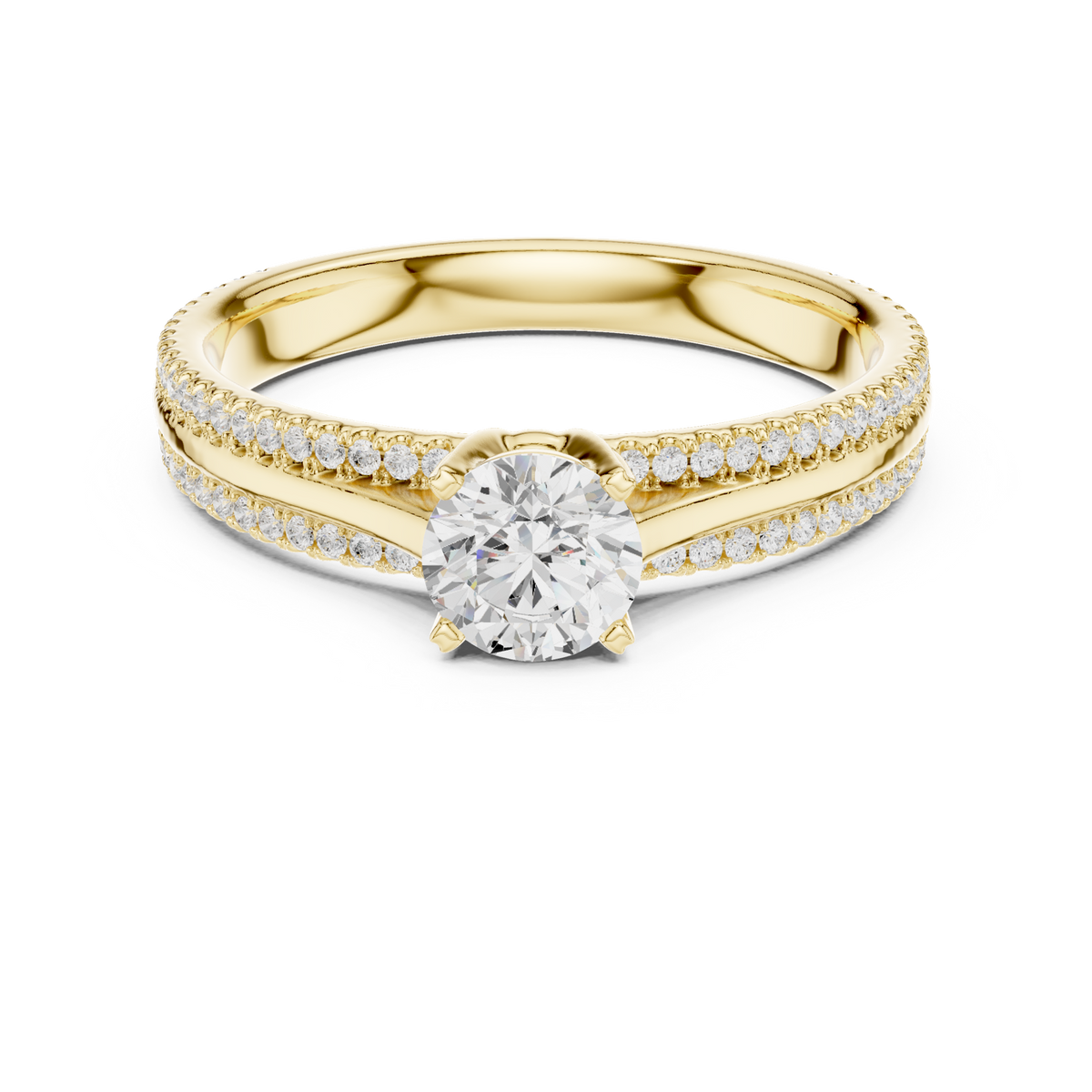 14K Solid Gold Lab Diamond Solitaire Ring, Yellow Gold