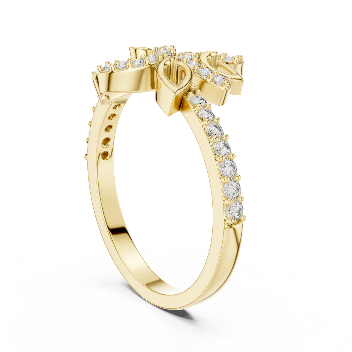 14K Solid Gold Lab Diamond Flower Cluster Ring, Yellow Gold, view 1