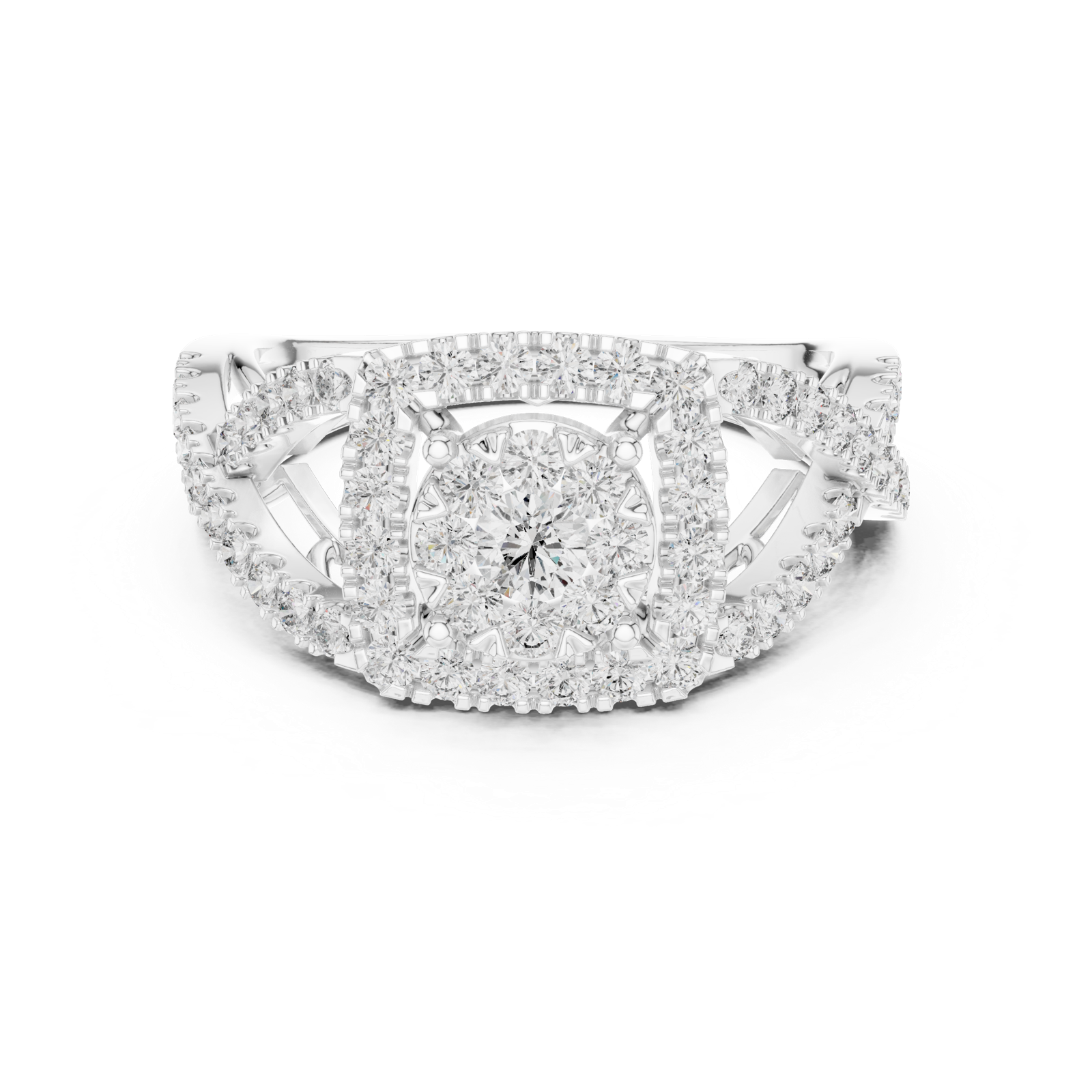 14K Solid Gold Lab Diamond Halo Ring, White Gold