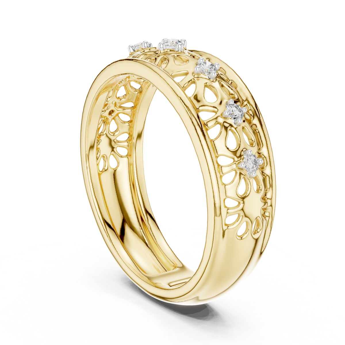 14K Solid Gold Lab Diamond Vintage Ring, Yellow Gold, view 1