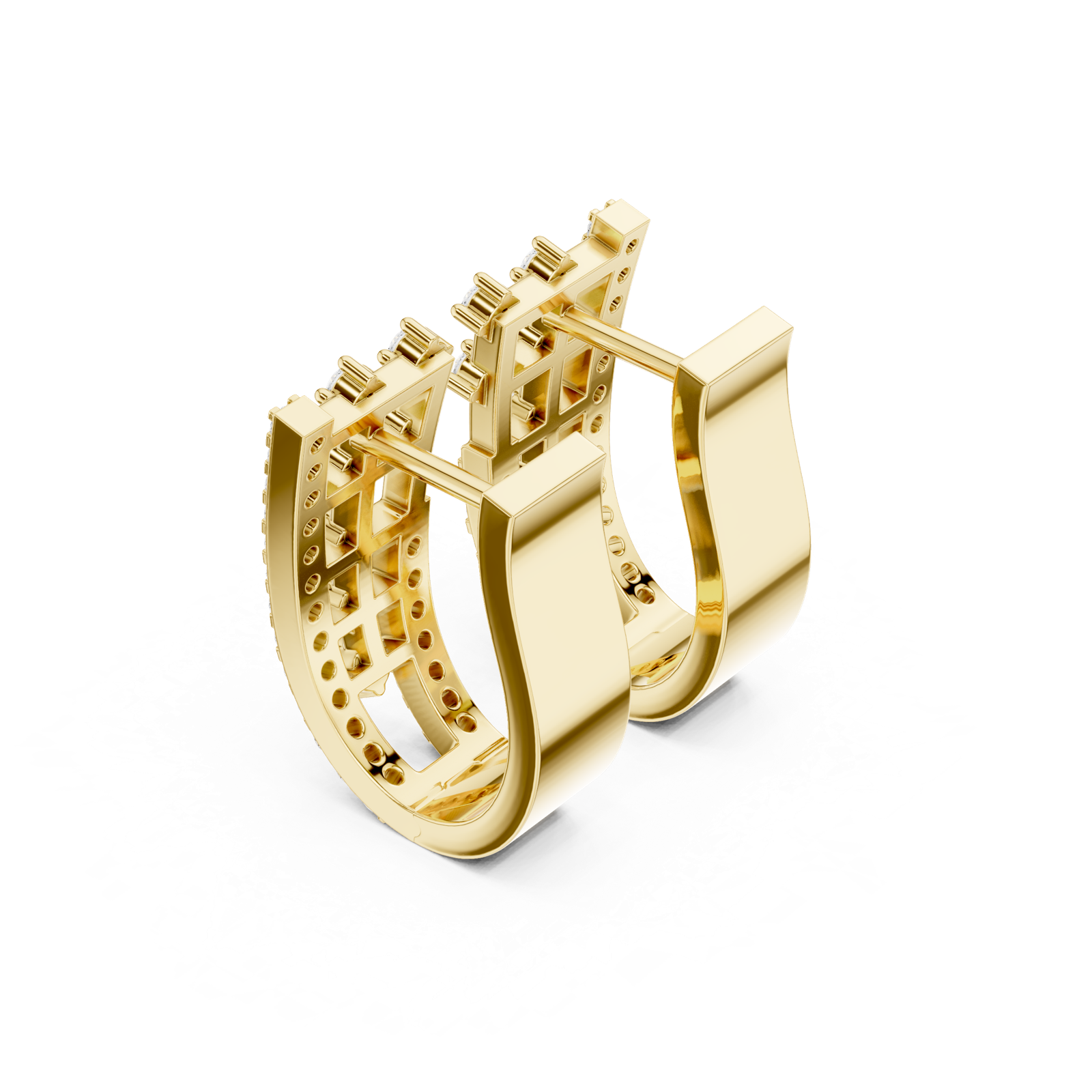 14K Solid Gold Lab Diamond Cluster Earrings, Yellow Gold, view 2