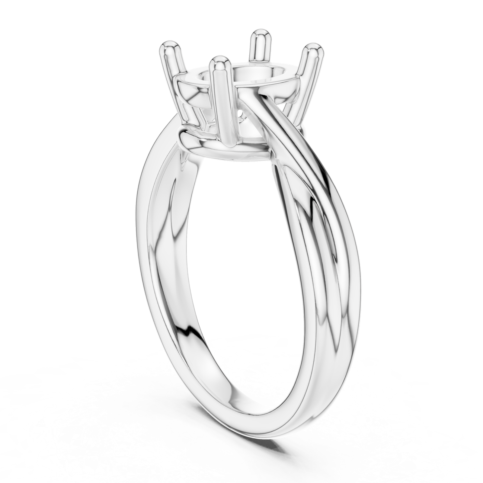 Gold Twisted Band Solitaire Engagement Ring, Oval center stone, White Gold, view 1
