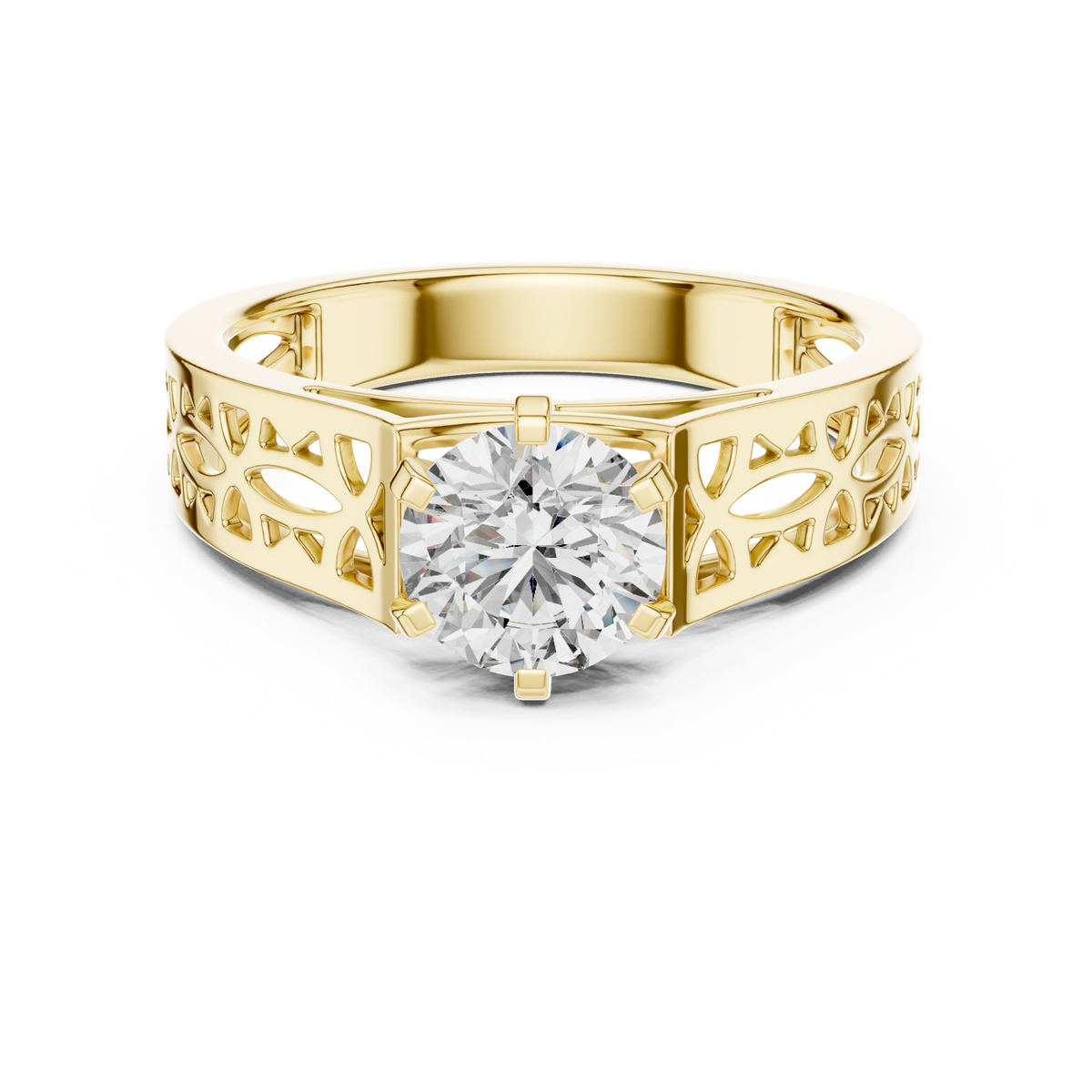 14K Solid Gold Lab Diamond Solitaire Ring, Yellow Gold