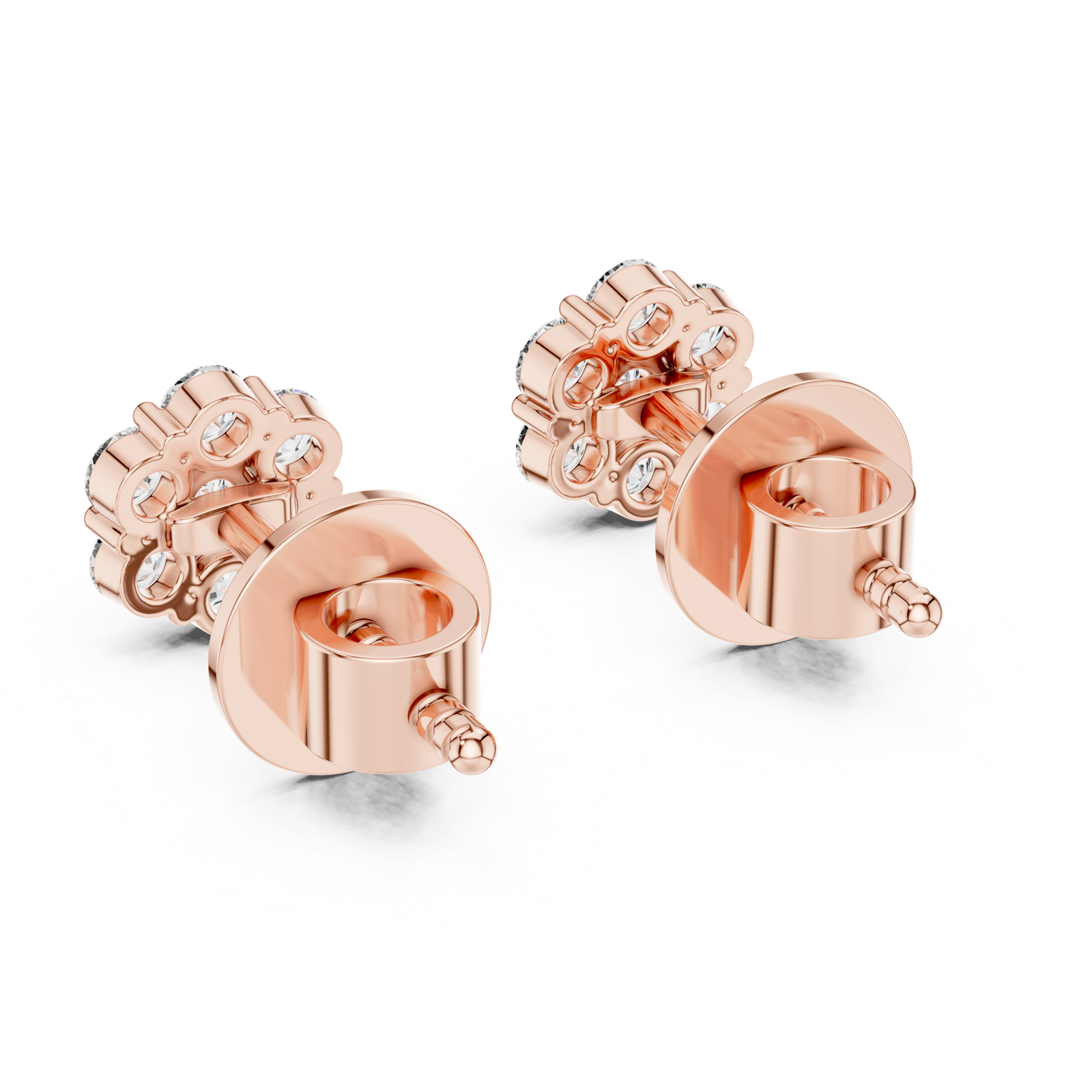 14K Solid Gold Lab Diamond Flower Cluster Earrings, Rose Gold, view 3