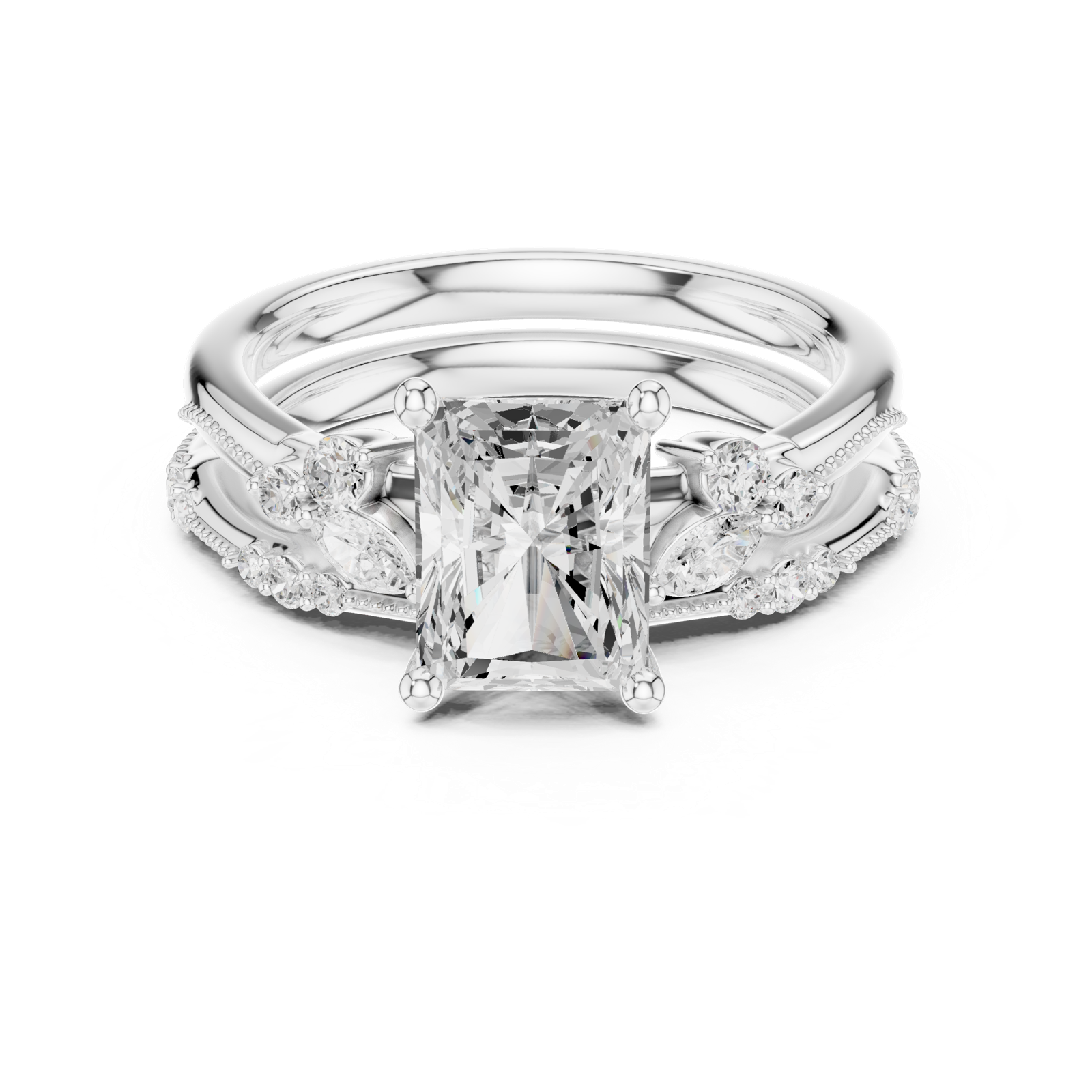 Gold Ring DDLR-299, Radiant center stone, White Gold, view 4
