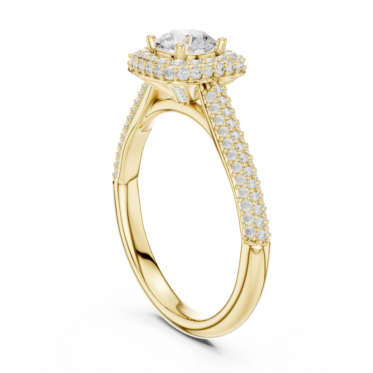 14K Solid Gold Lab Diamond Halo Ring, Yellow Gold, view 1