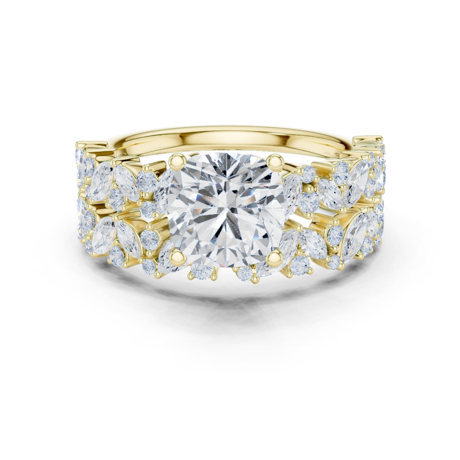 Gold Ring DDLR-443, Cushion center stone, Yellow Gold