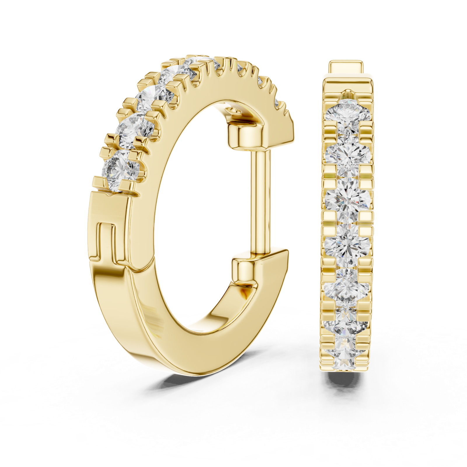 14K Solid Gold Lab Diamond Huggie Earrings, Yellow Gold, view 1